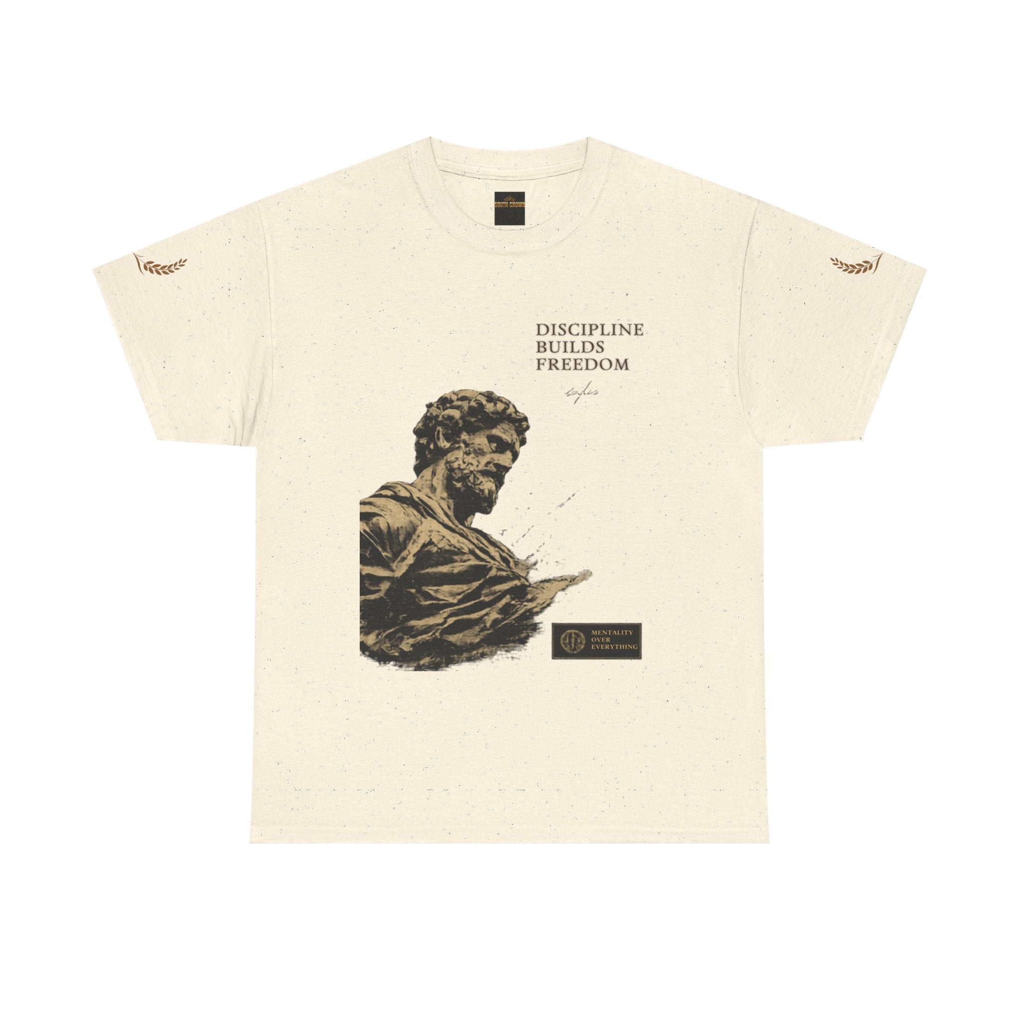 Motivational Statue Graphic Tee — "Discipline Builds Freedom" Inspirational Shirt