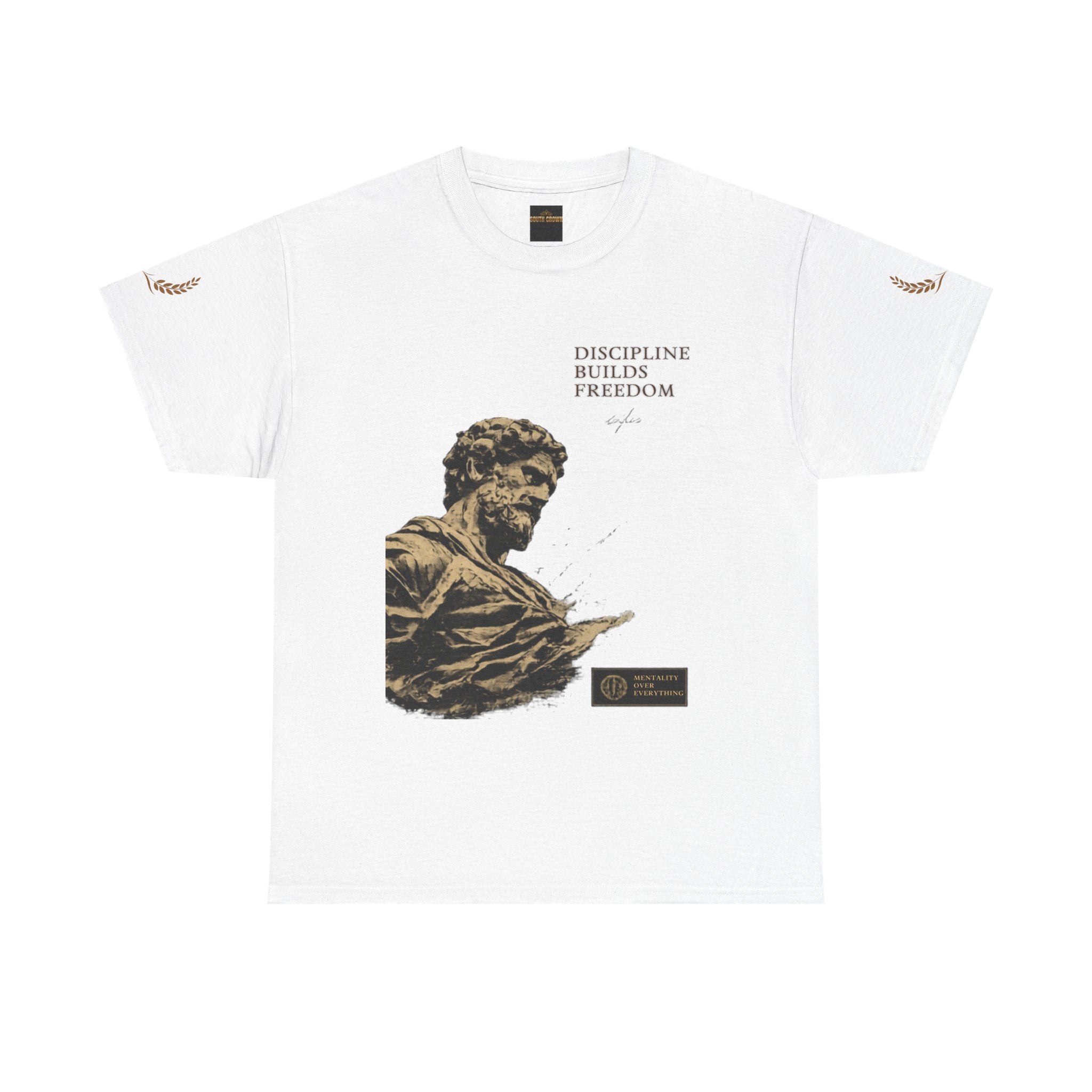 Motivational Statue Graphic Tee — "Discipline Builds Freedom" Inspirational Shirt
