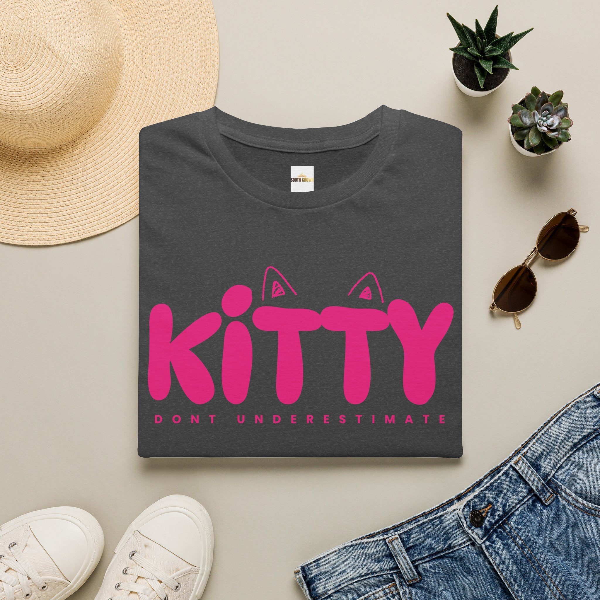 Kitty "Don't Underestimate Me" T-Shirt — Cute Pink Cat Graphic Tee