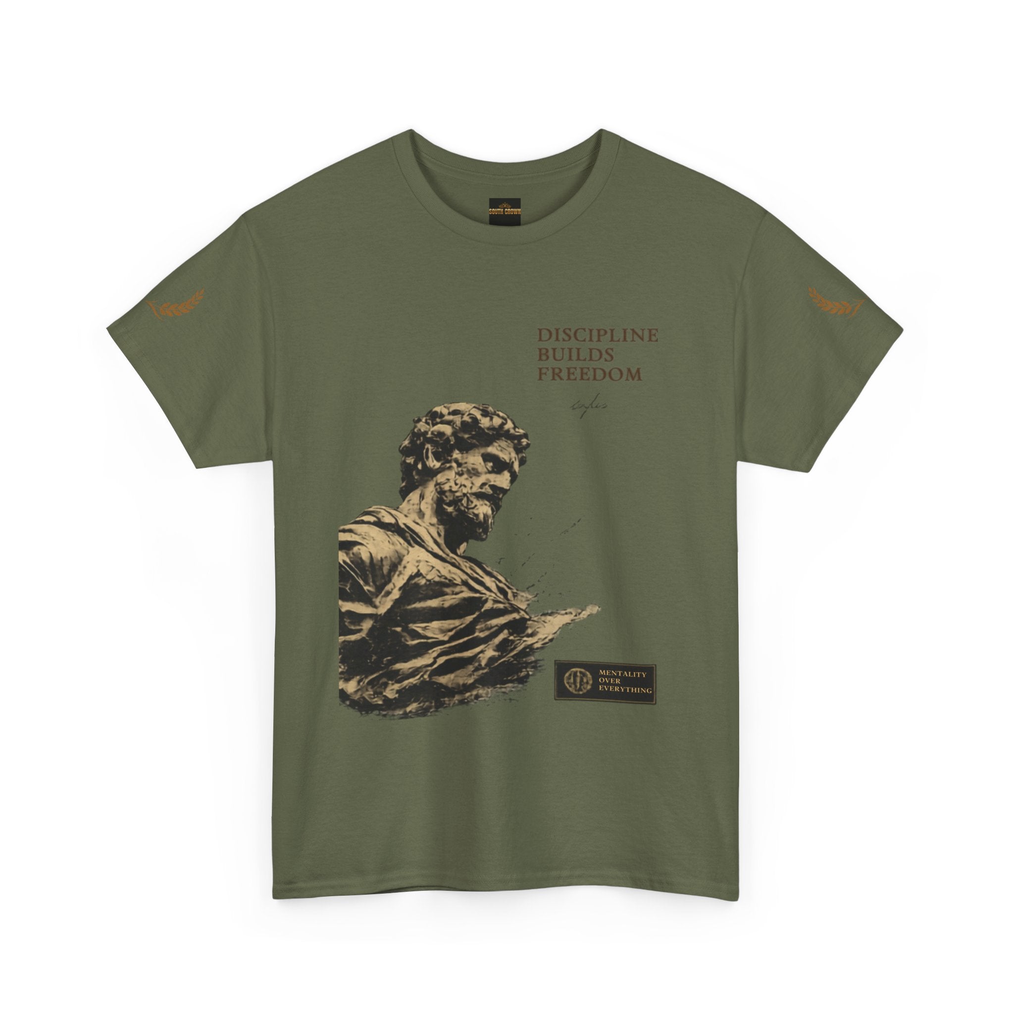 Motivational Statue Graphic Tee — "Discipline Builds Freedom" Inspirational Shirt