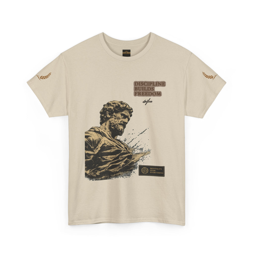 Motivational Statue Graphic Tee — "Discipline Builds Freedom" Inspirational Shirt