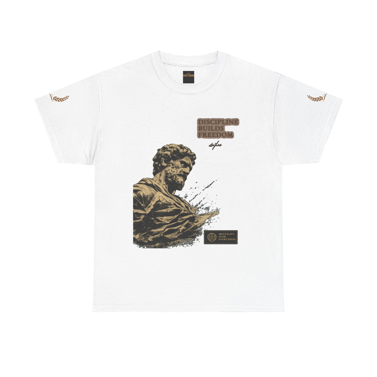 Motivational Statue Graphic Tee — "Discipline Builds Freedom" Inspirational Shirt