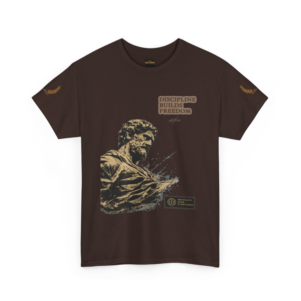 Motivational Statue Graphic Tee — "Discipline Builds Freedom" Inspirational Shirt
