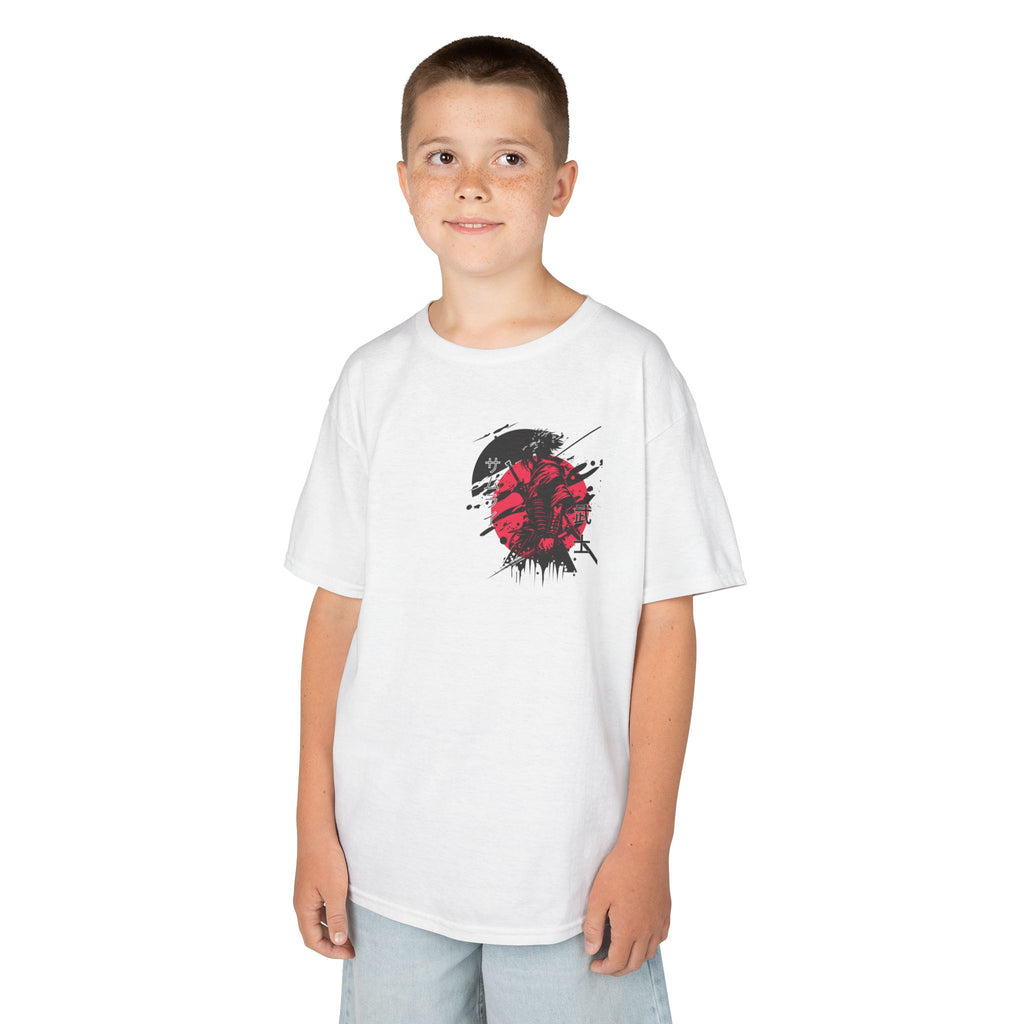 Kids Samurai T‑Shirt — Red Sun Anime Warrior Graphic Tee