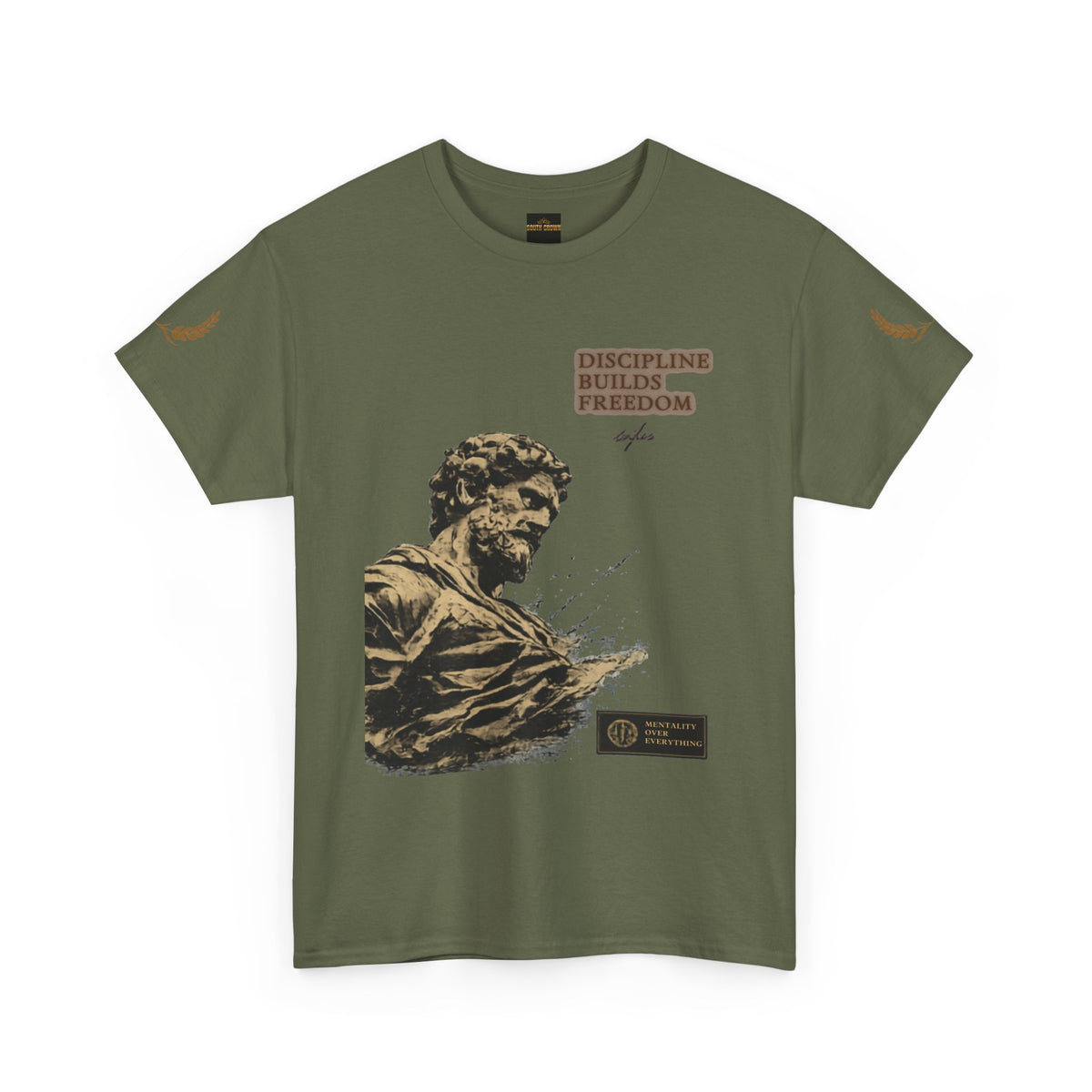 Motivational Statue Graphic Tee — "Discipline Builds Freedom" Inspirational Shirt