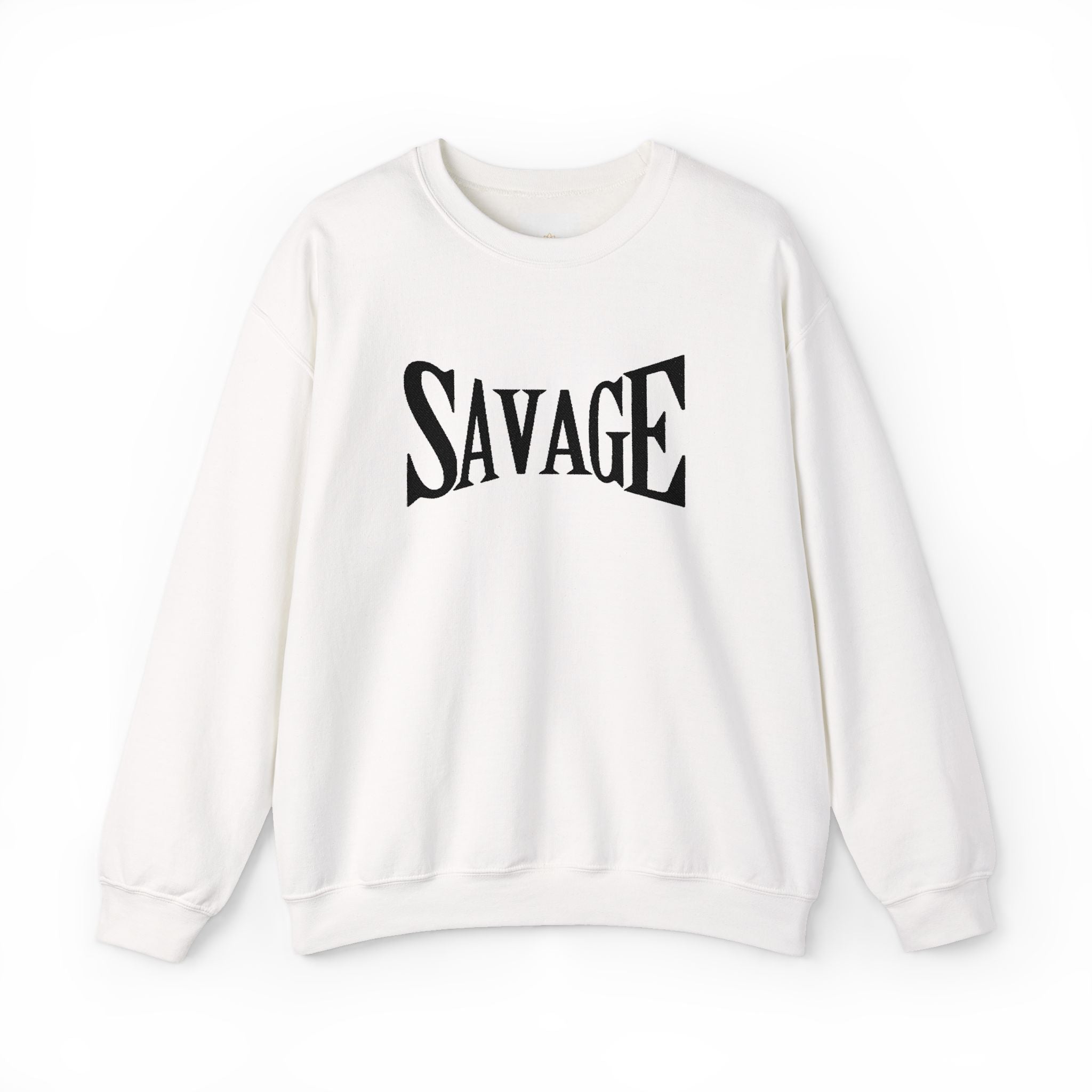 Savage Crewneck Sweatshirt - Bold Black Text Graphic Pullover