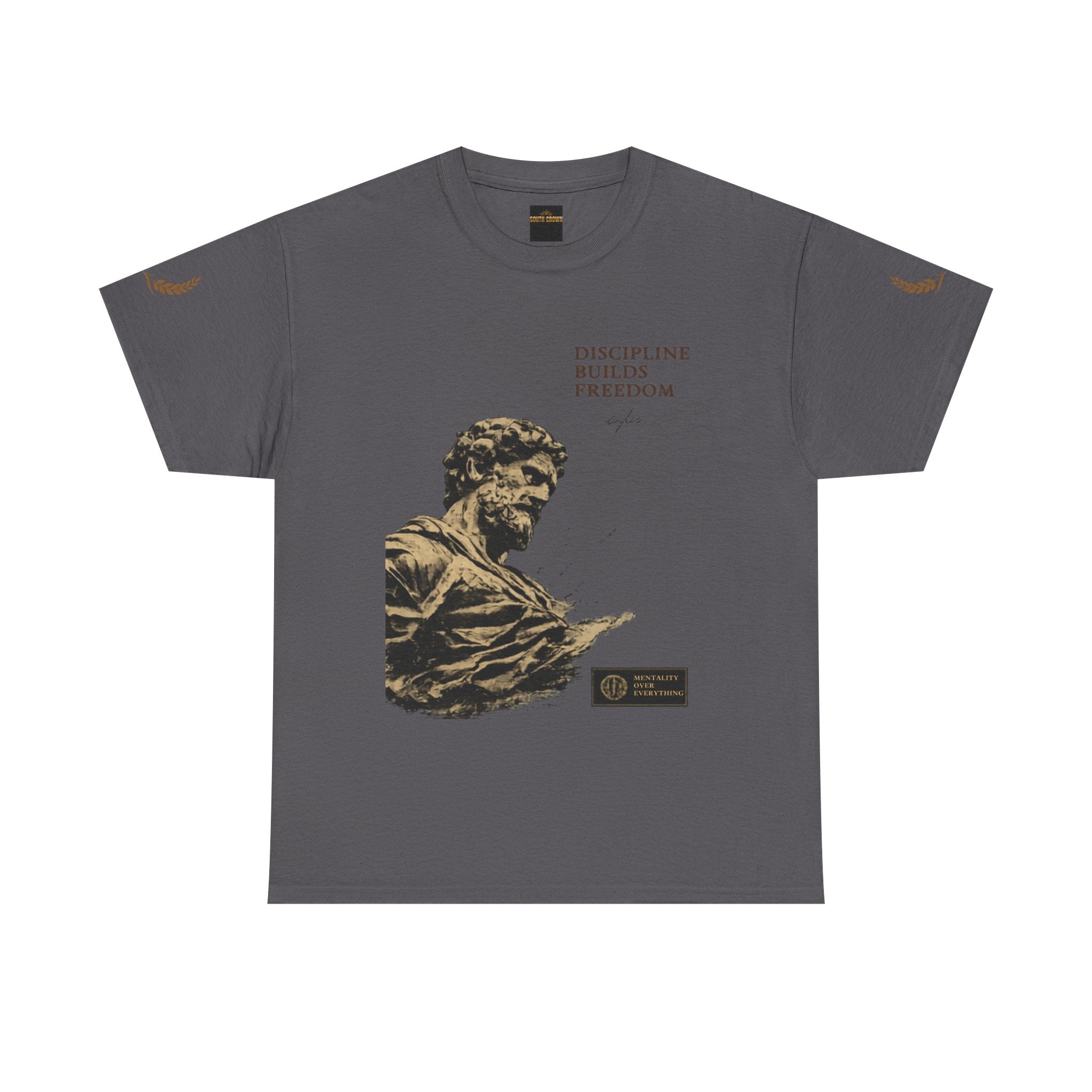 Motivational Statue Graphic Tee — "Discipline Builds Freedom" Inspirational Shirt