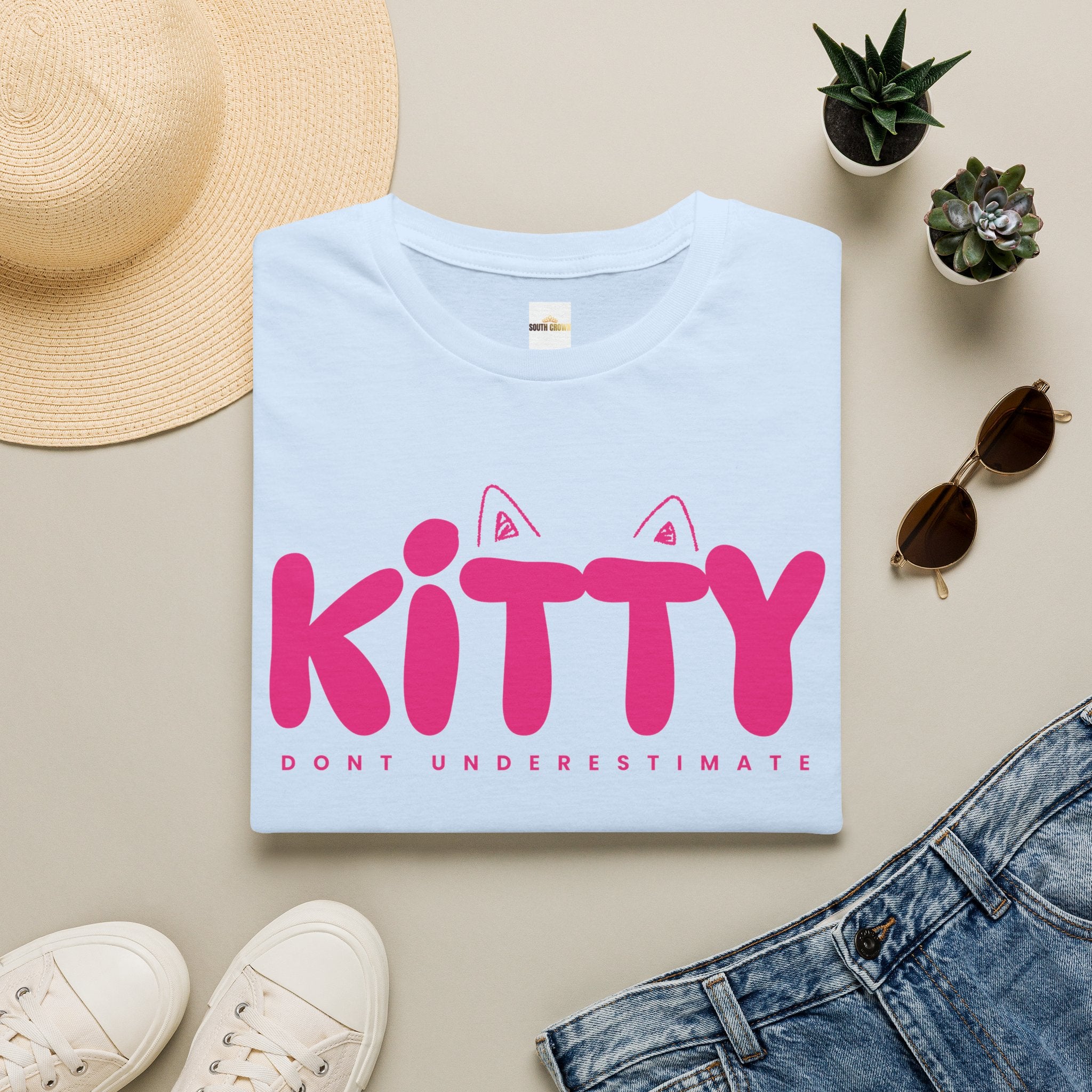 Kitty "Don't Underestimate Me" T-Shirt — Cute Pink Cat Graphic Tee