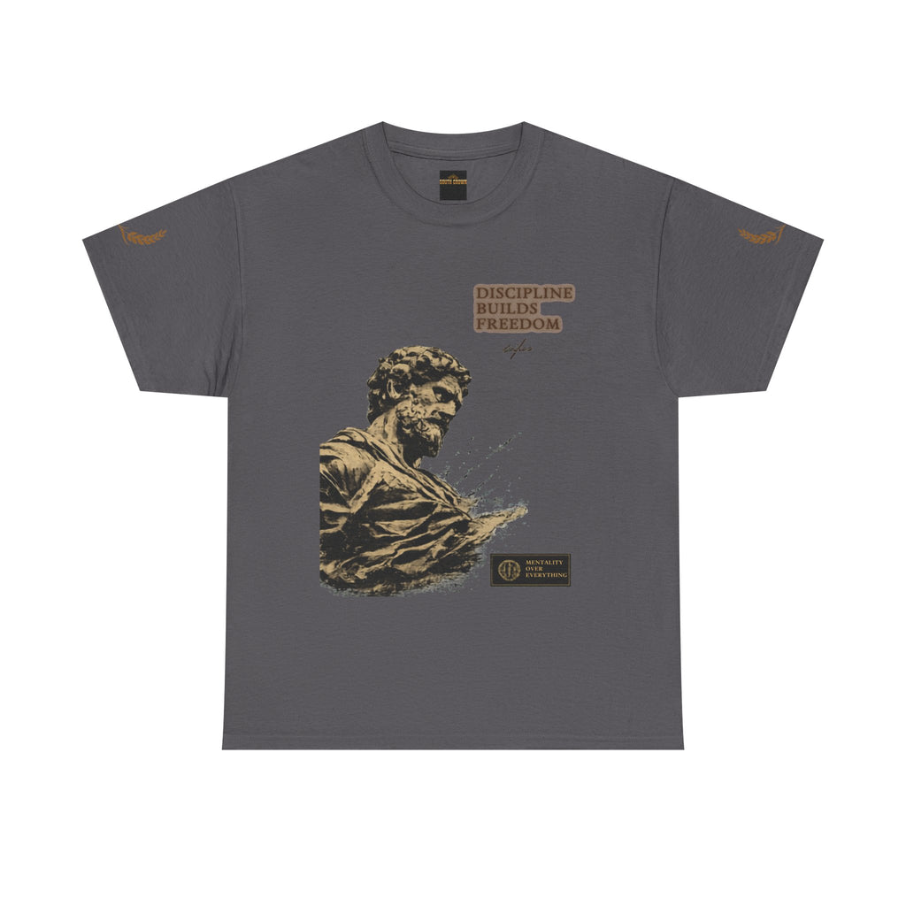 Motivational Statue Graphic Tee — "Discipline Builds Freedom" Inspirational Shirt