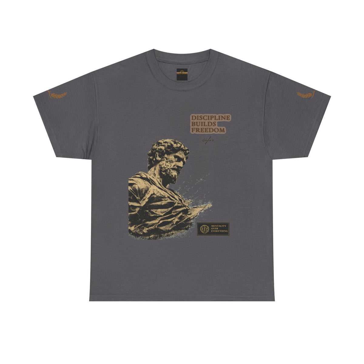 Motivational Statue Graphic Tee — "Discipline Builds Freedom" Inspirational Shirt