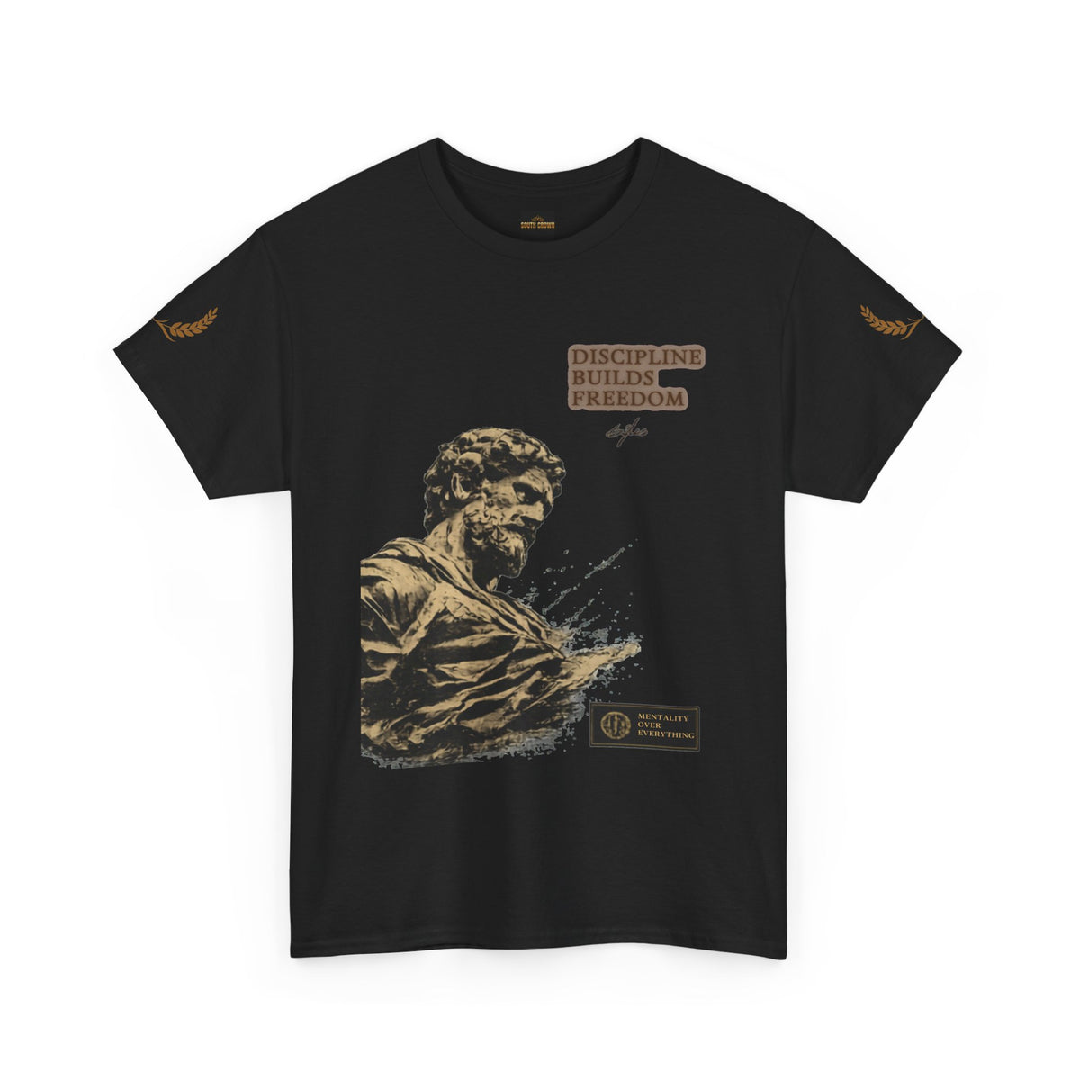 Motivational Statue Graphic Tee — "Discipline Builds Freedom" Inspirational Shirt