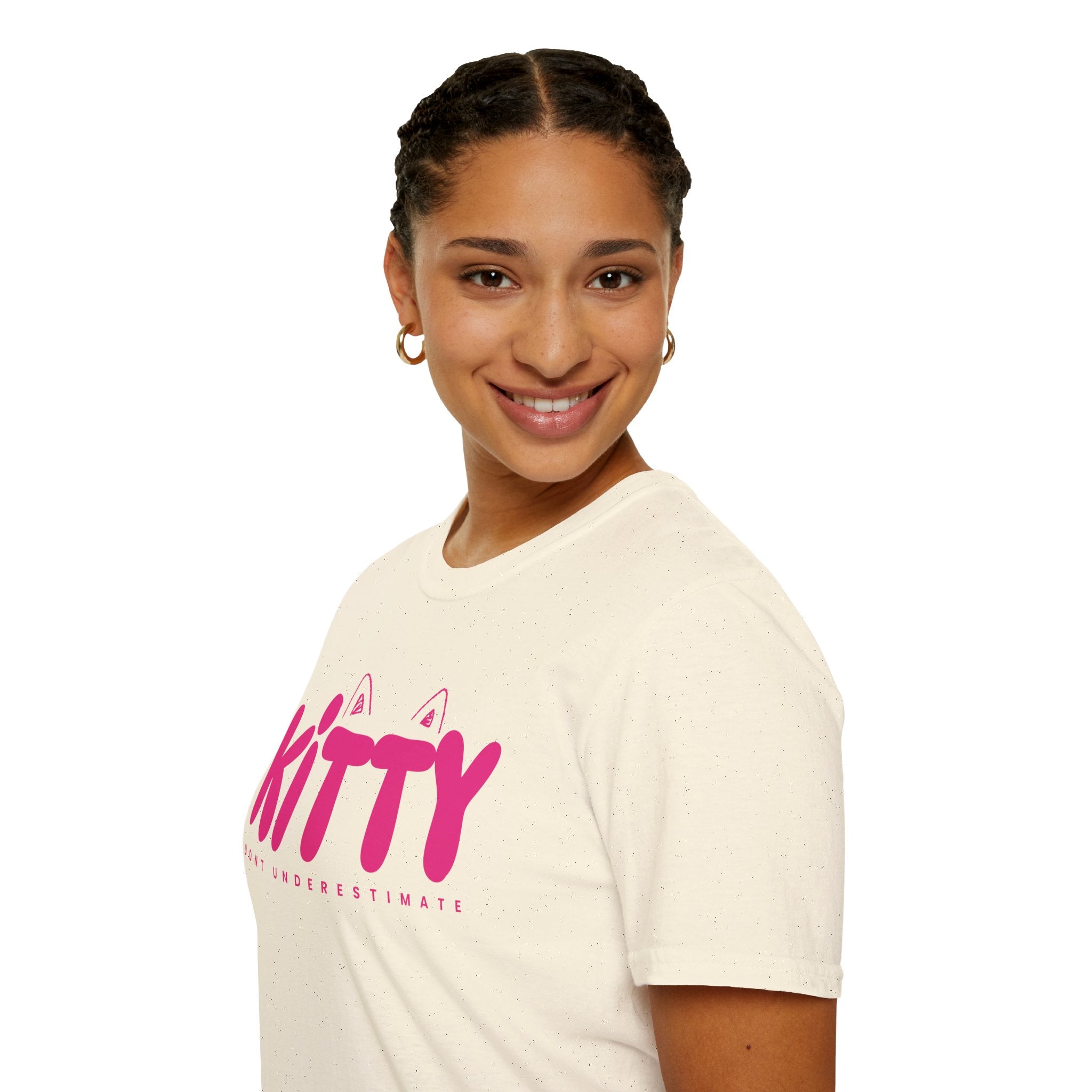 Kitty "Don't Underestimate Me" T-Shirt — Cute Pink Cat Graphic Tee