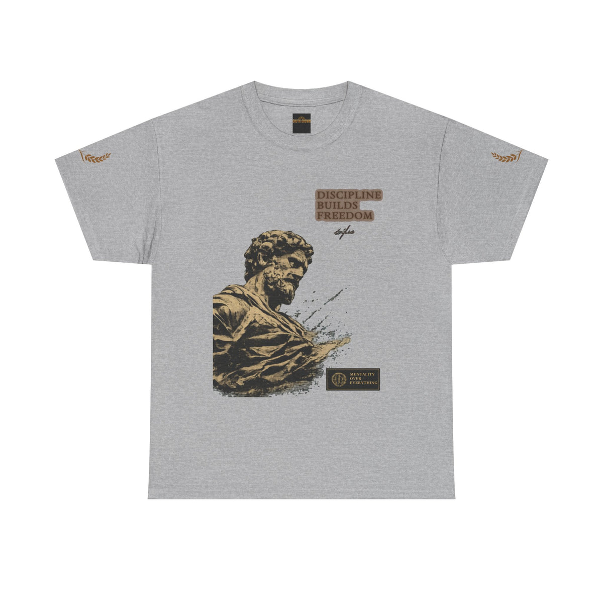 Motivational Statue Graphic Tee — "Discipline Builds Freedom" Inspirational Shirt