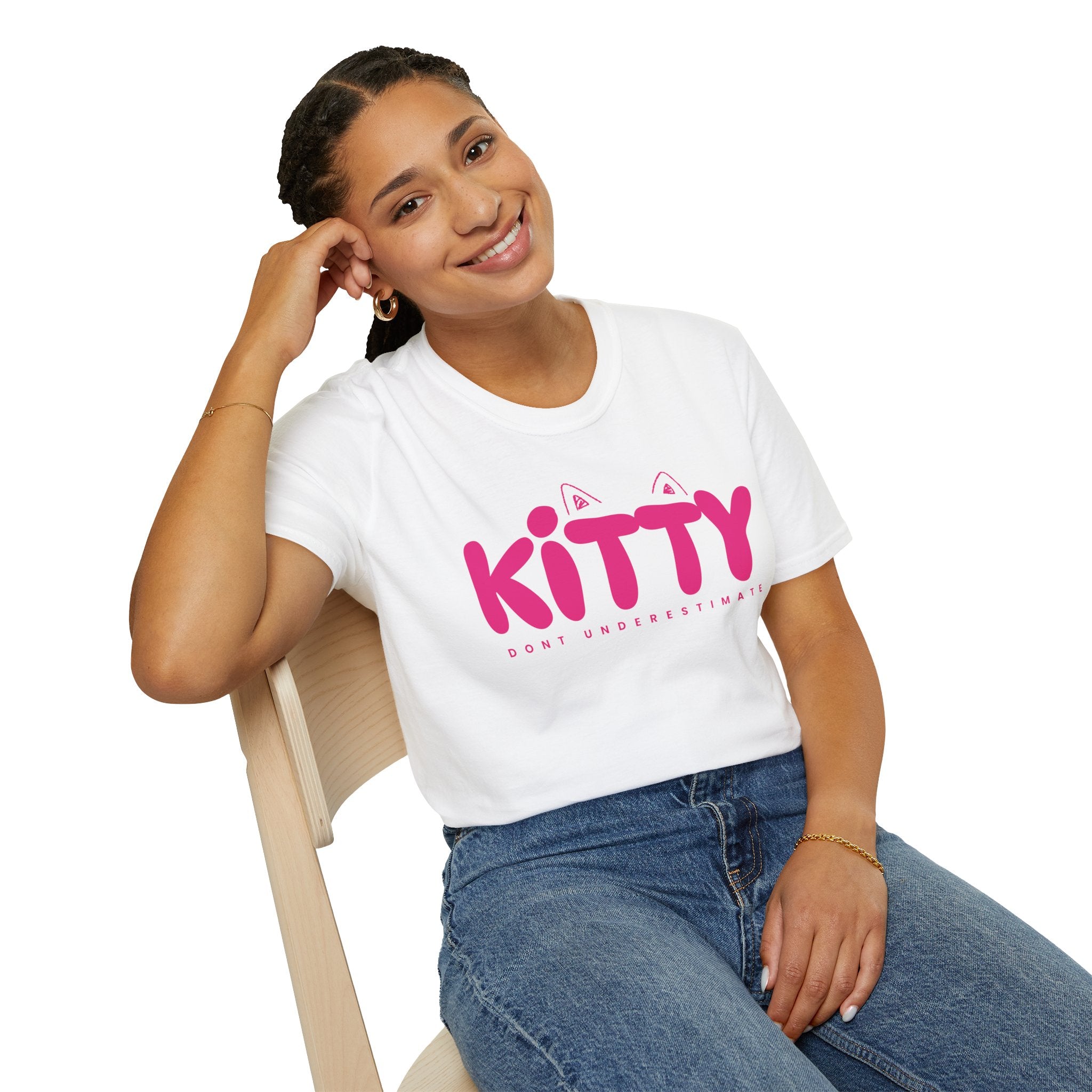 Kitty "Don't Underestimate Me" T-Shirt — Cute Pink Cat Graphic Tee