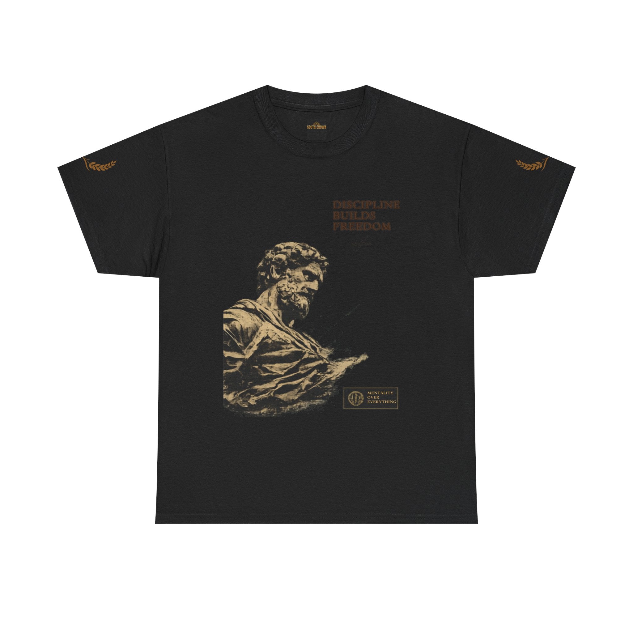 Motivational Statue Graphic Tee — "Discipline Builds Freedom" Inspirational Shirt