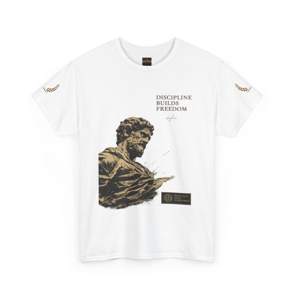 Motivational Statue Graphic Tee — "Discipline Builds Freedom" Inspirational Shirt