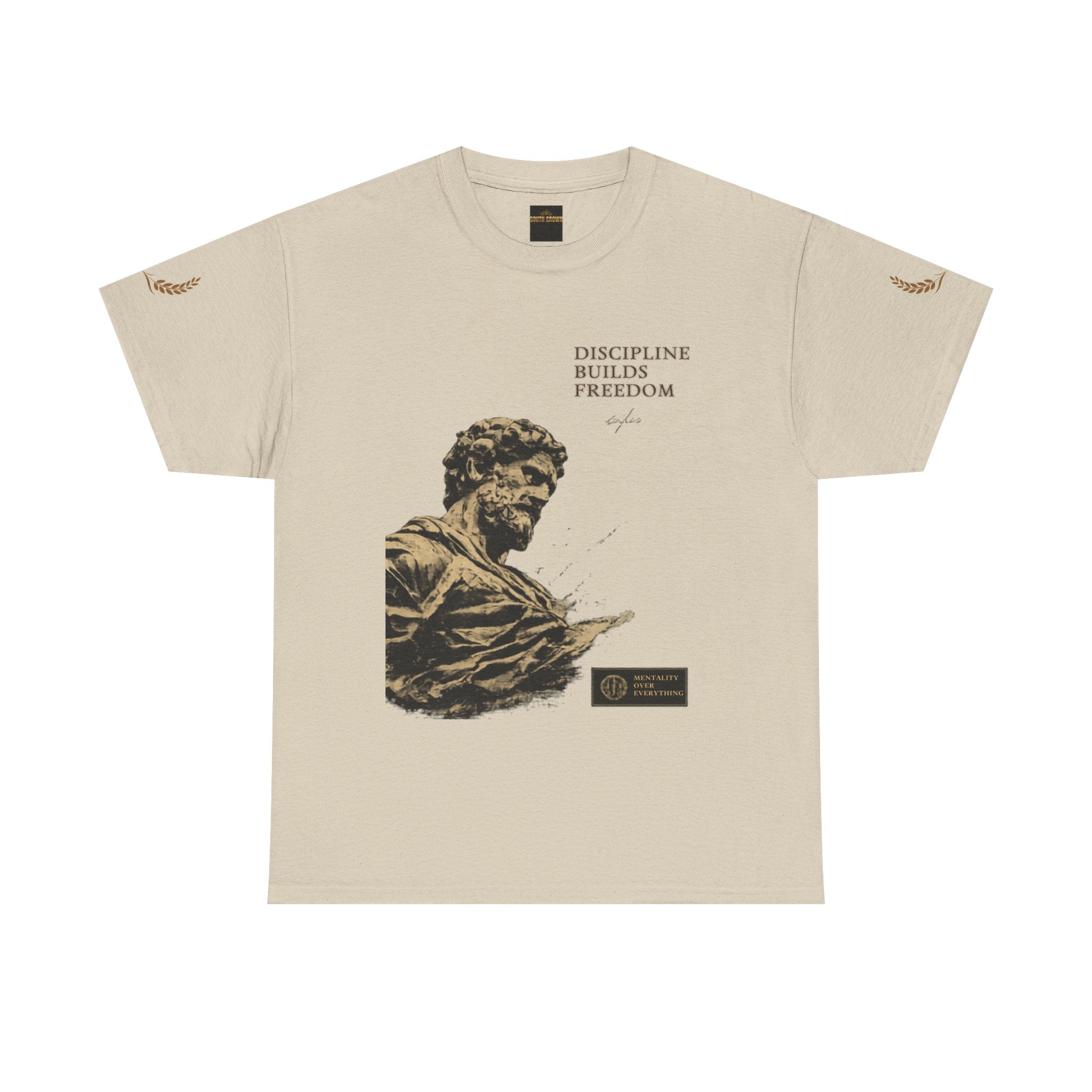 Motivational Statue Graphic Tee — "Discipline Builds Freedom" Inspirational Shirt