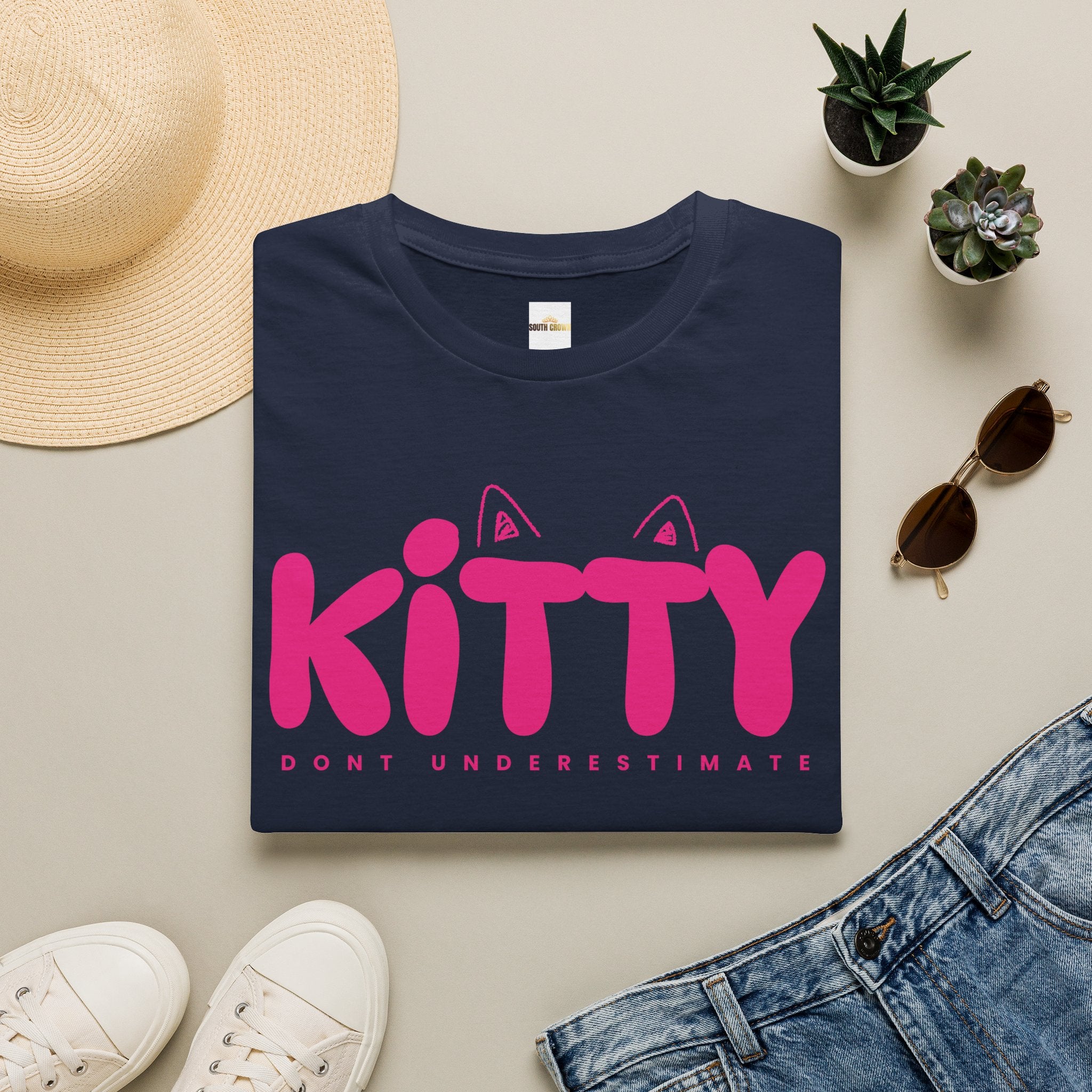 Kitty "Don't Underestimate Me" T-Shirt — Cute Pink Cat Graphic Tee