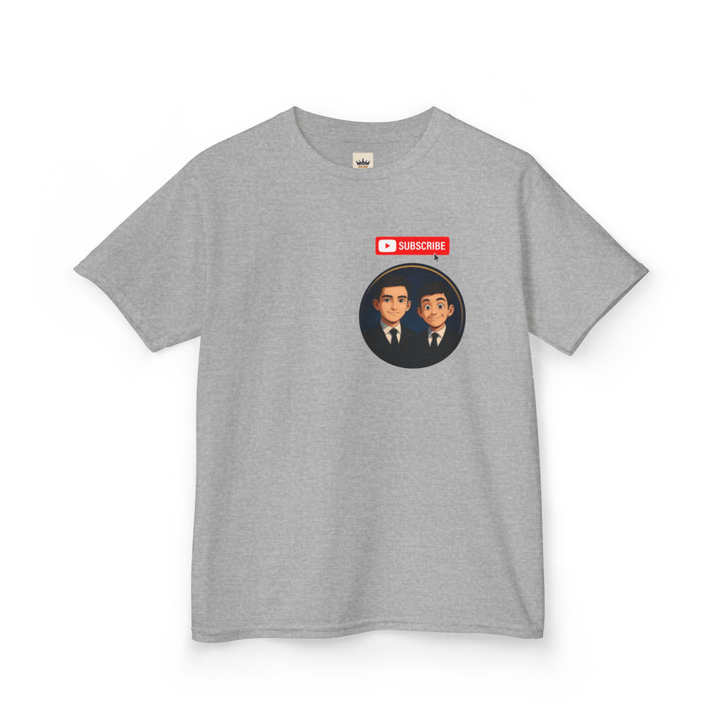 Kids Tee — Cute Cartoon Duo with "Subscribe" Badge (YouTube Fan Gift)