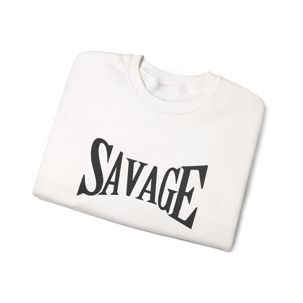 Savage Crewneck Sweatshirt - Bold Black Text Graphic Pullover