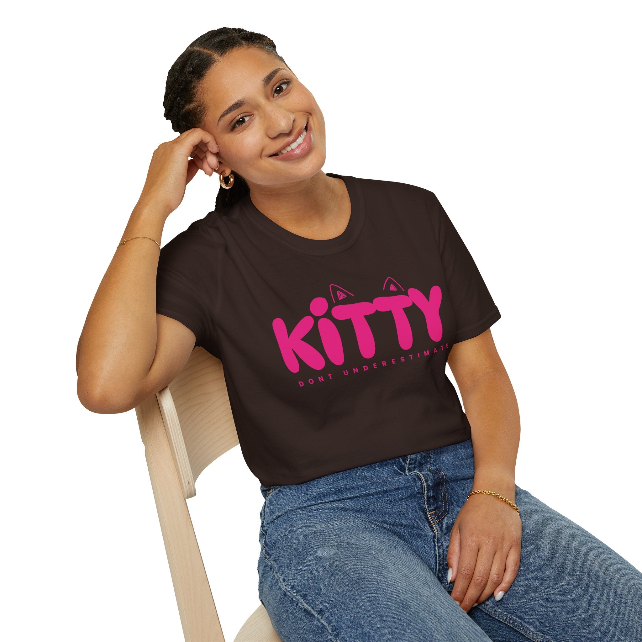 Kitty "Don't Underestimate Me" T-Shirt — Cute Pink Cat Graphic Tee