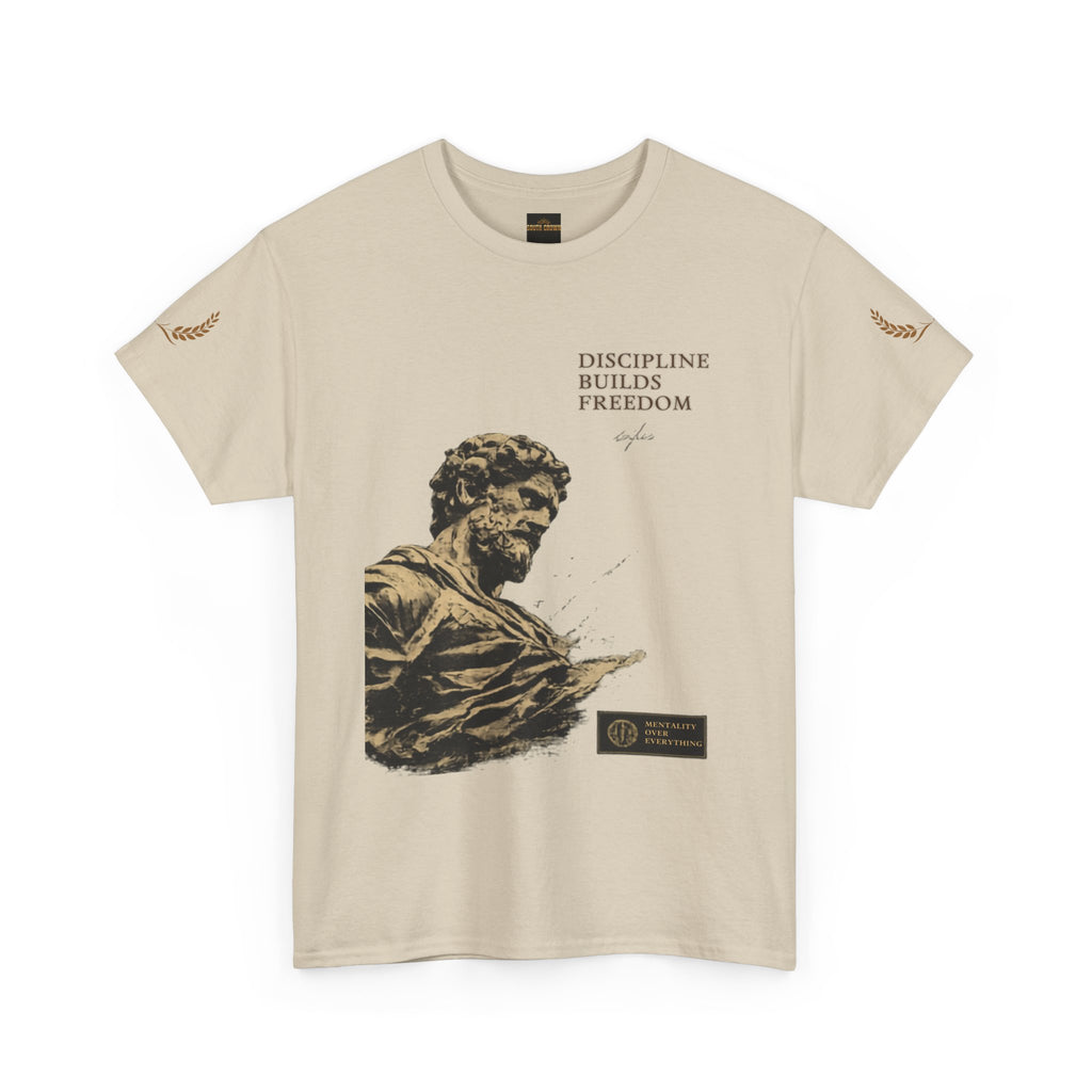 Motivational Statue Graphic Tee — "Discipline Builds Freedom" Inspirational Shirt