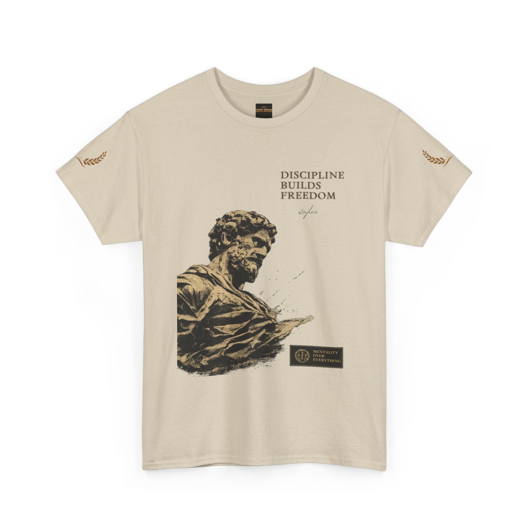 Motivational Statue Graphic Tee — "Discipline Builds Freedom" Inspirational Shirt
