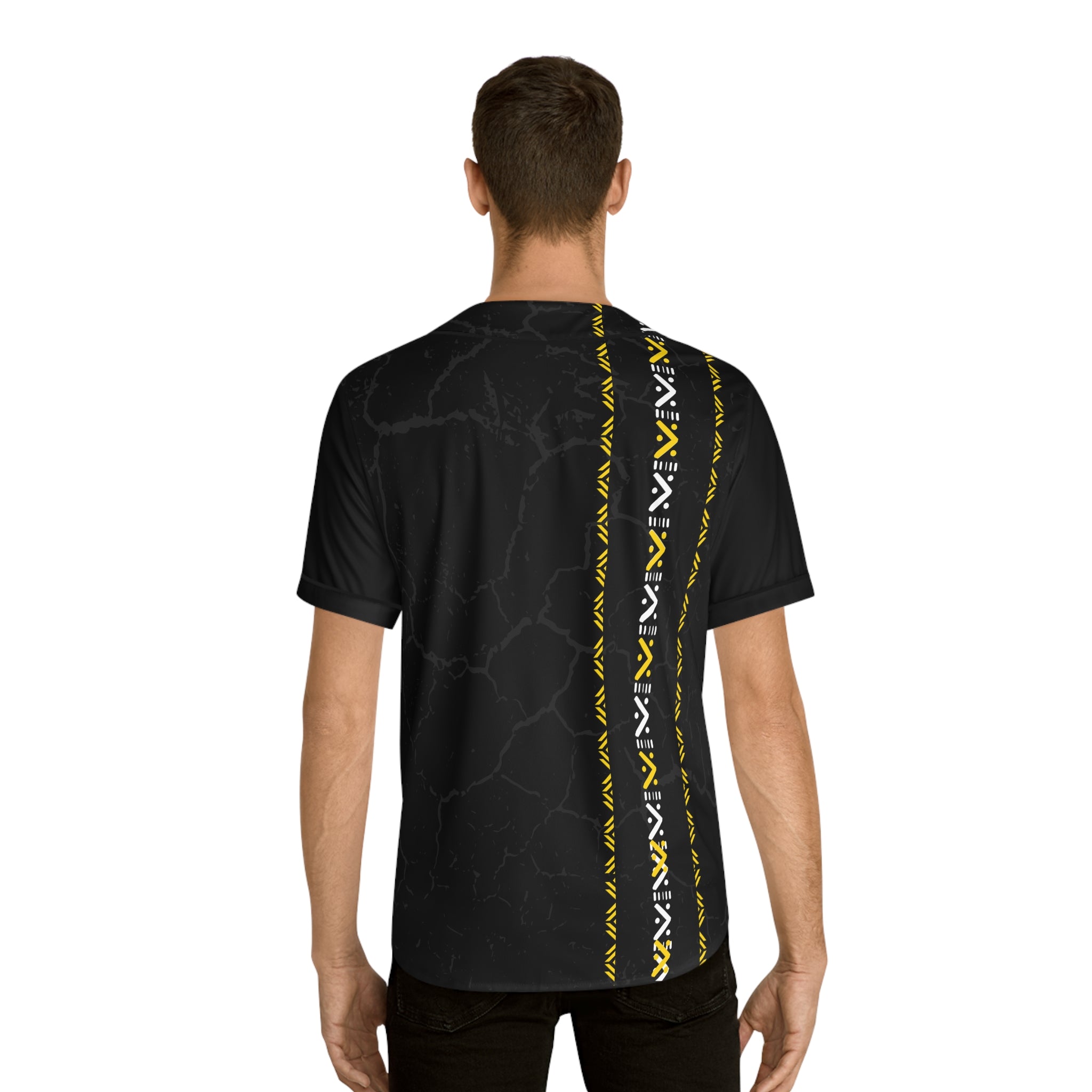 Baseball Jersey — 'Never Give Up' Motivational Black & Yellow All-Over Print