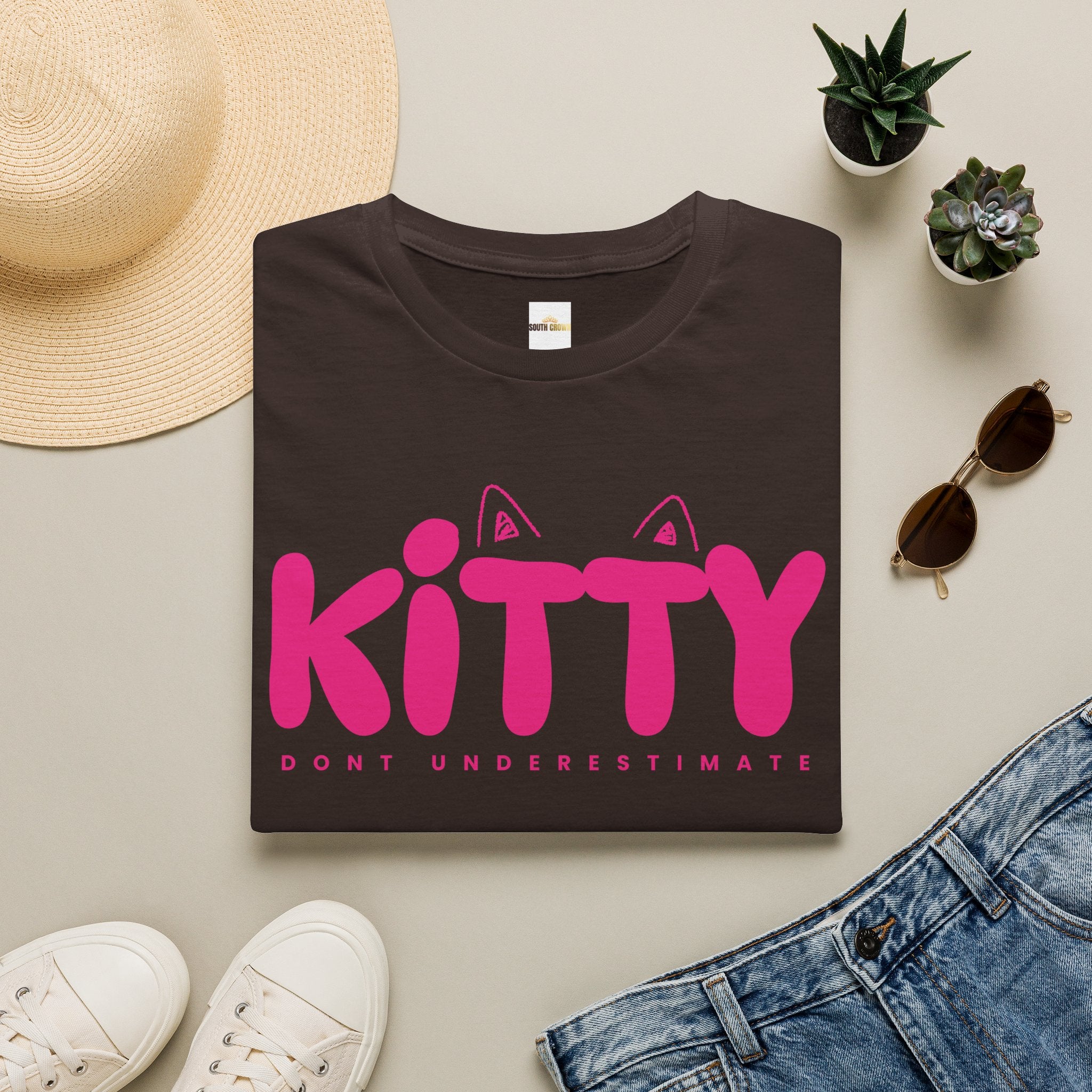 Kitty "Don't Underestimate Me" T-Shirt — Cute Pink Cat Graphic Tee