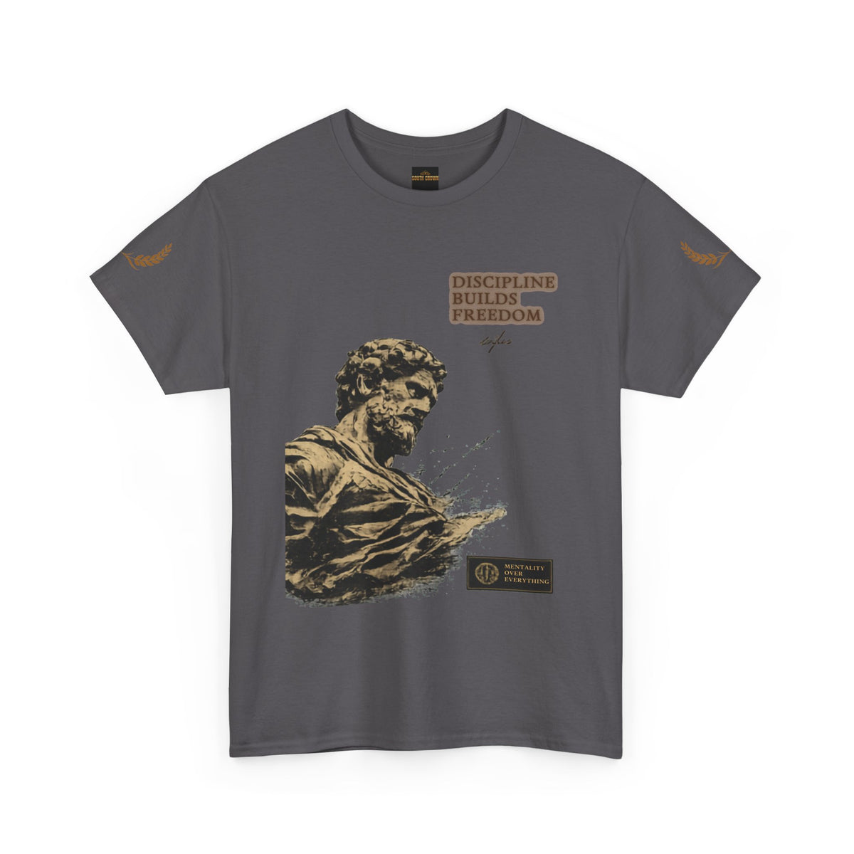 Motivational Statue Graphic Tee — "Discipline Builds Freedom" Inspirational Shirt