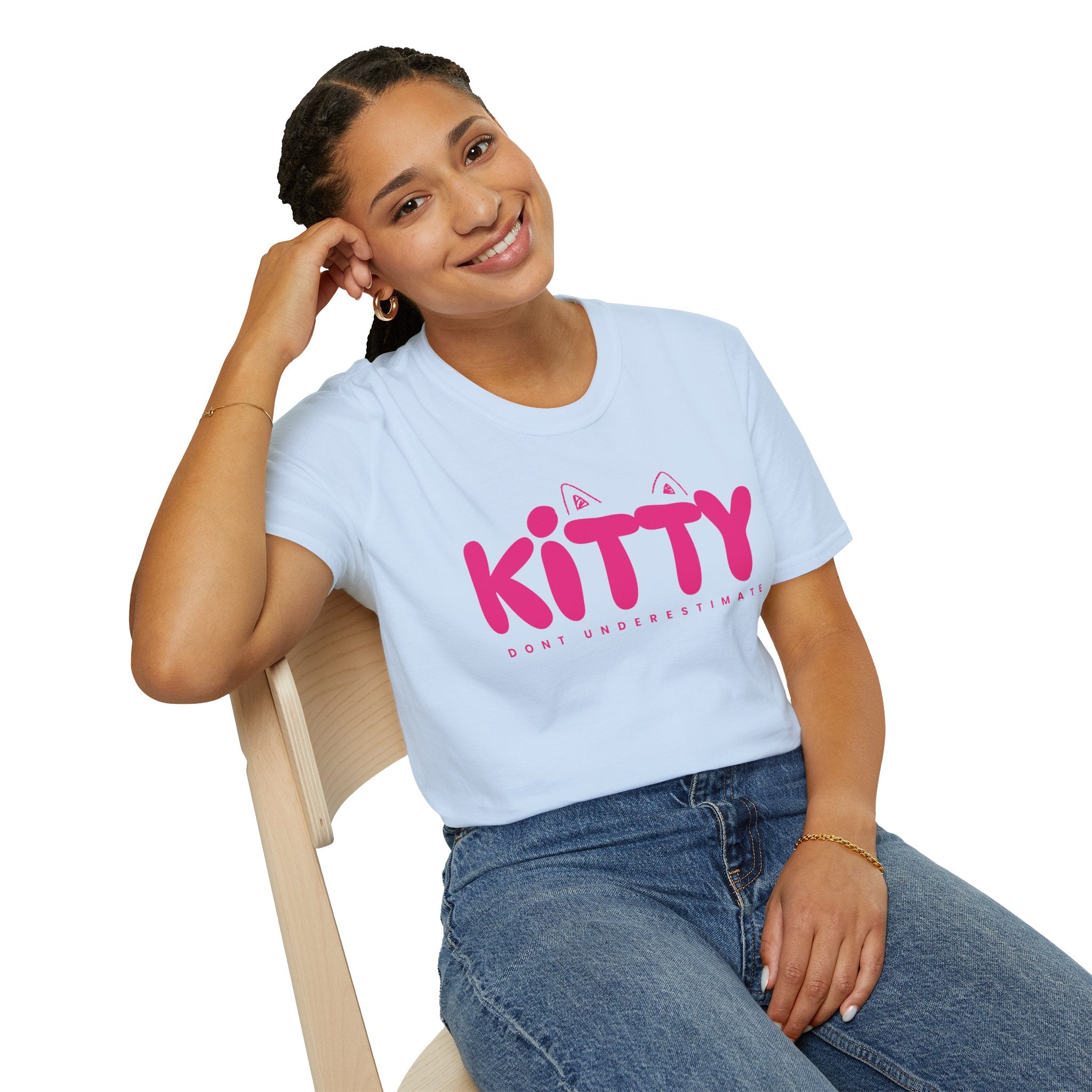 Kitty "Don't Underestimate Me" T-Shirt — Cute Pink Cat Graphic Tee
