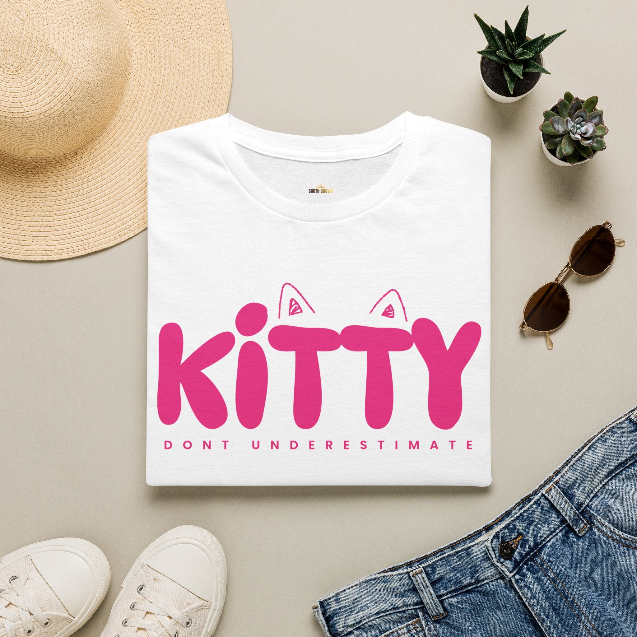 Kitty "Don't Underestimate Me" T-Shirt — Cute Pink Cat Graphic Tee