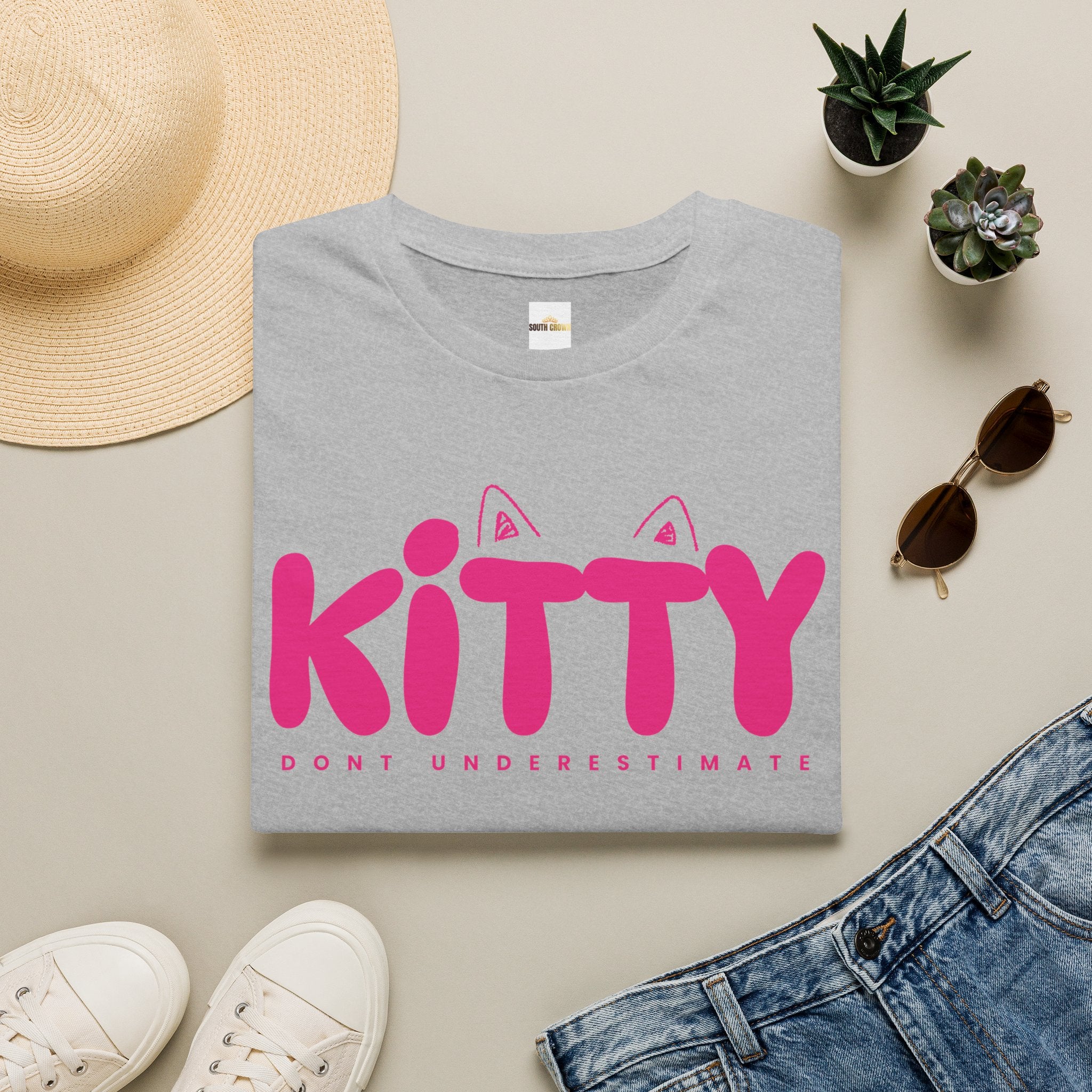 Kitty "Don't Underestimate Me" T-Shirt — Cute Pink Cat Graphic Tee
