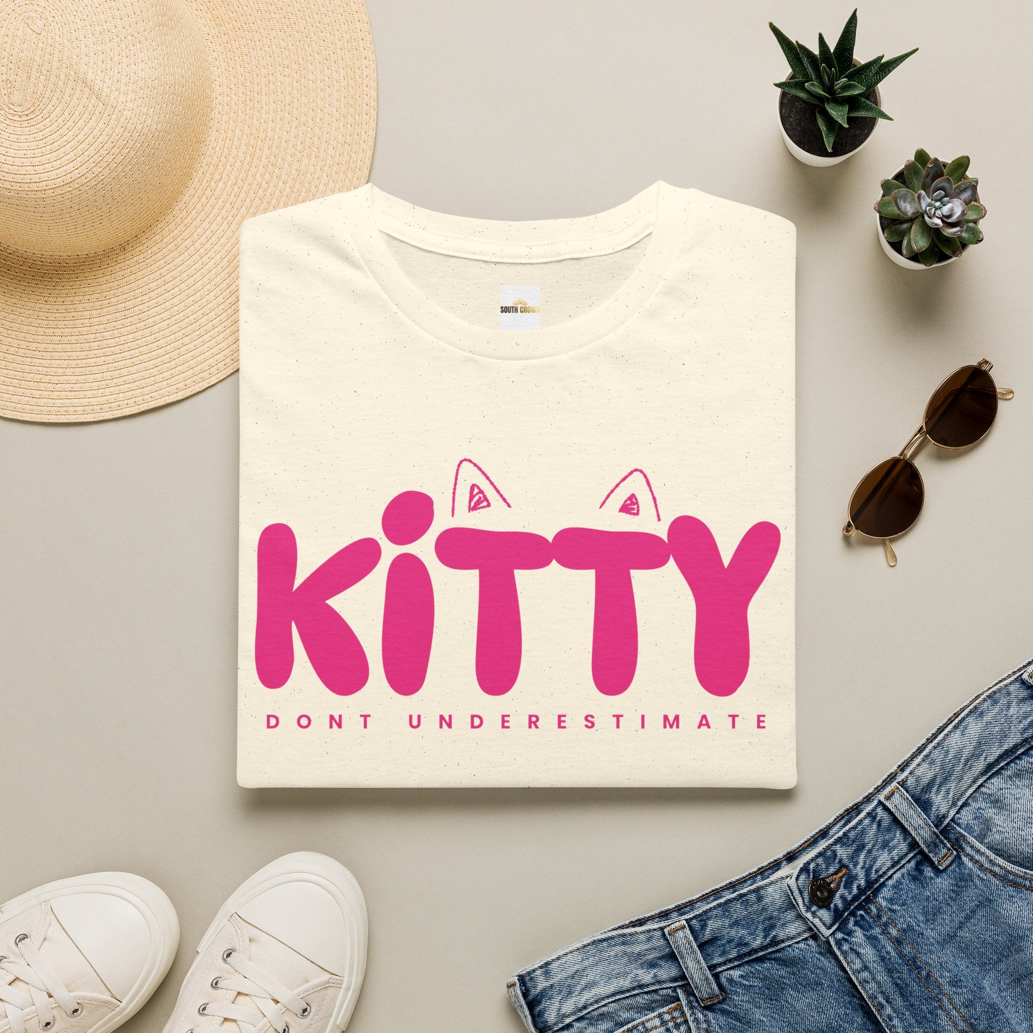 Kitty "Don't Underestimate Me" T-Shirt — Cute Pink Cat Graphic Tee