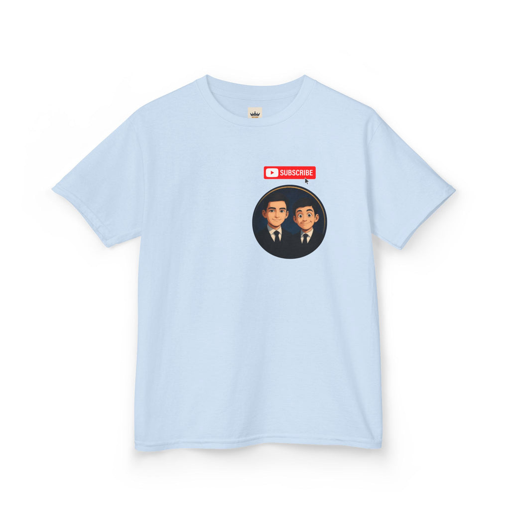 Kids Tee — Cute Cartoon Duo with "Subscribe" Badge (YouTube Fan Gift)