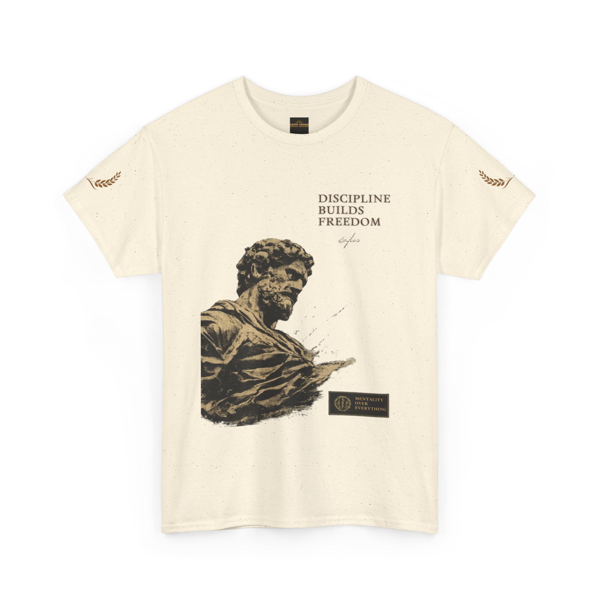 Motivational Statue Graphic Tee — "Discipline Builds Freedom" Inspirational Shirt