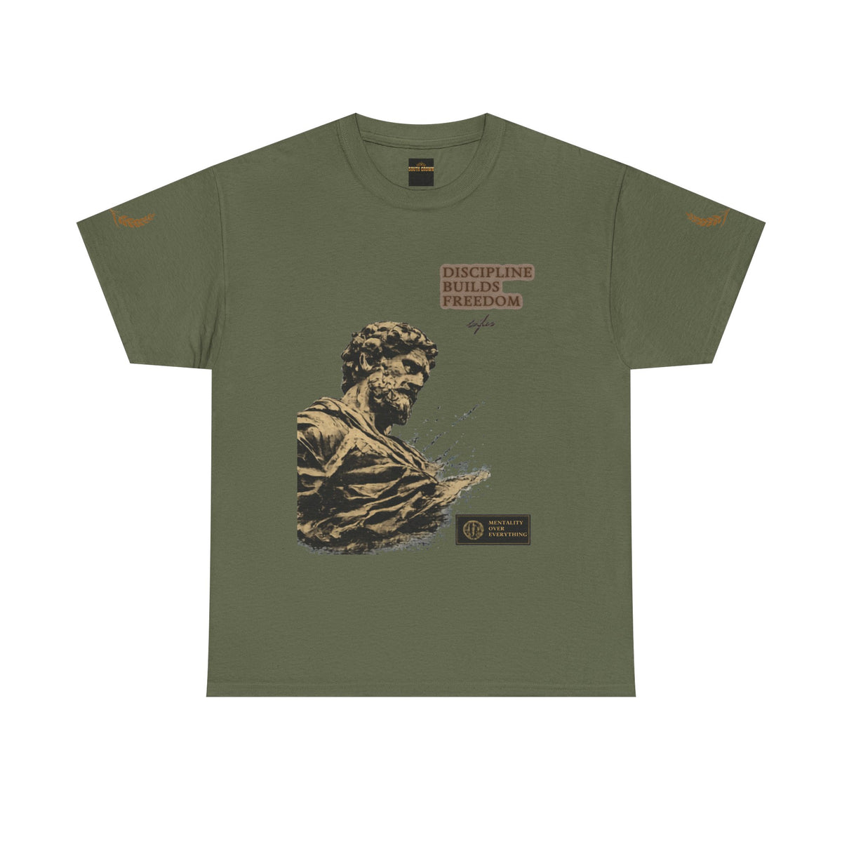 Motivational Statue Graphic Tee — "Discipline Builds Freedom" Inspirational Shirt