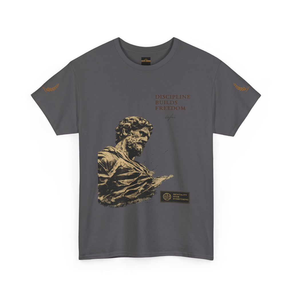 Motivational Statue Graphic Tee — "Discipline Builds Freedom" Inspirational Shirt