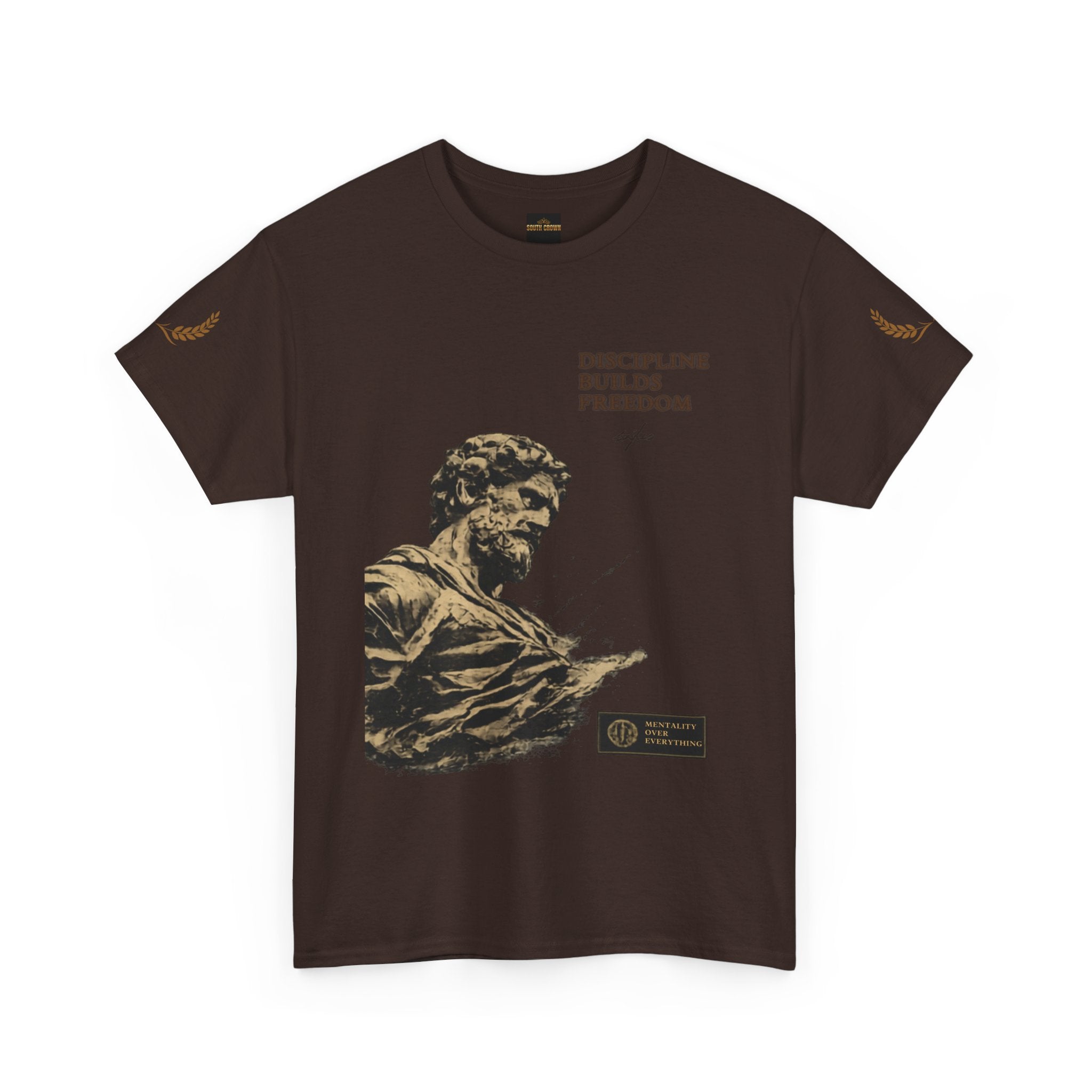 Motivational Statue Graphic Tee — "Discipline Builds Freedom" Inspirational Shirt