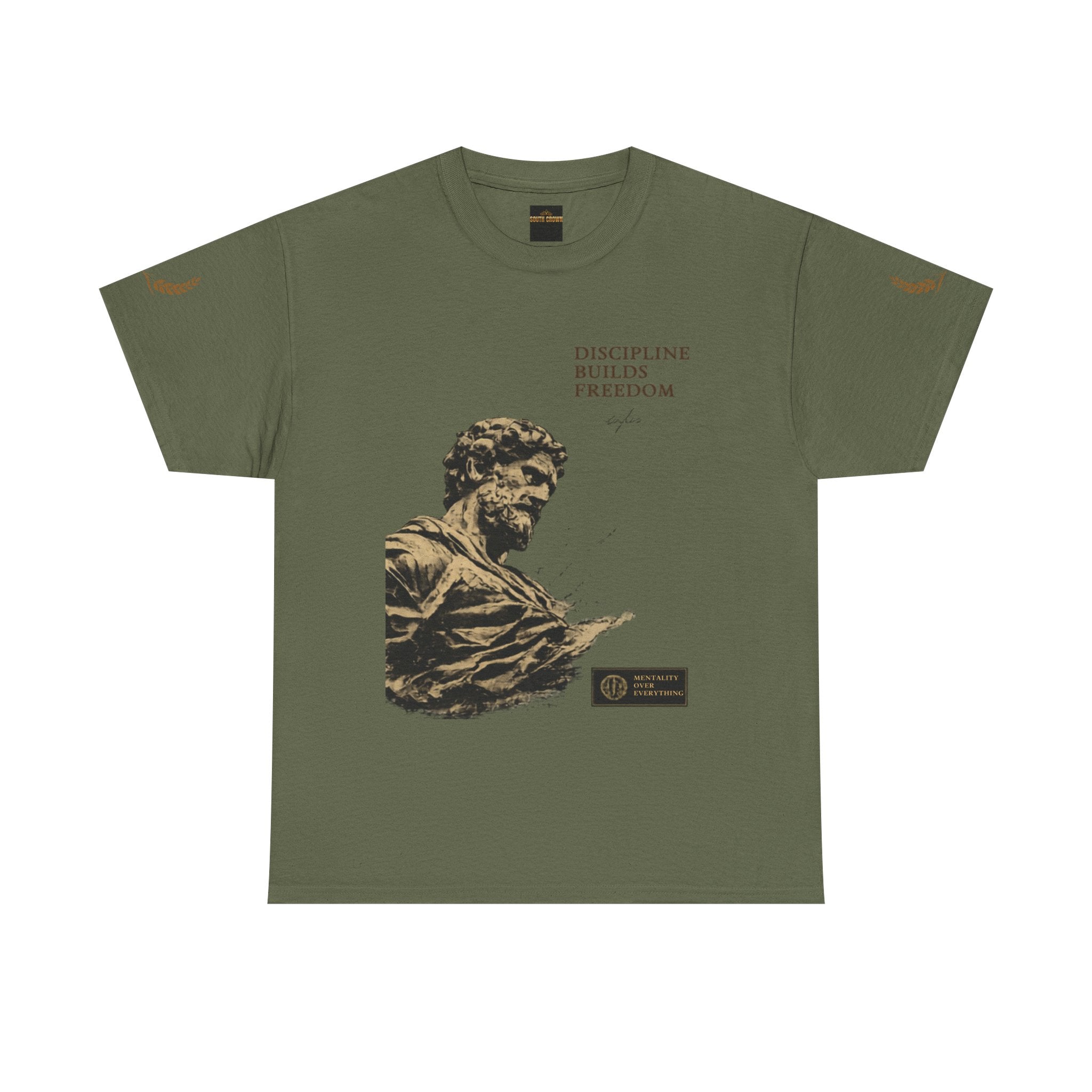 Motivational Statue Graphic Tee — "Discipline Builds Freedom" Inspirational Shirt