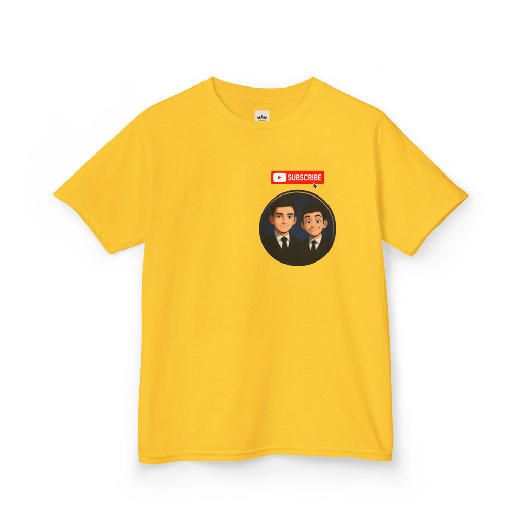Kids Tee — Cute Cartoon Duo with "Subscribe" Badge (YouTube Fan Gift)