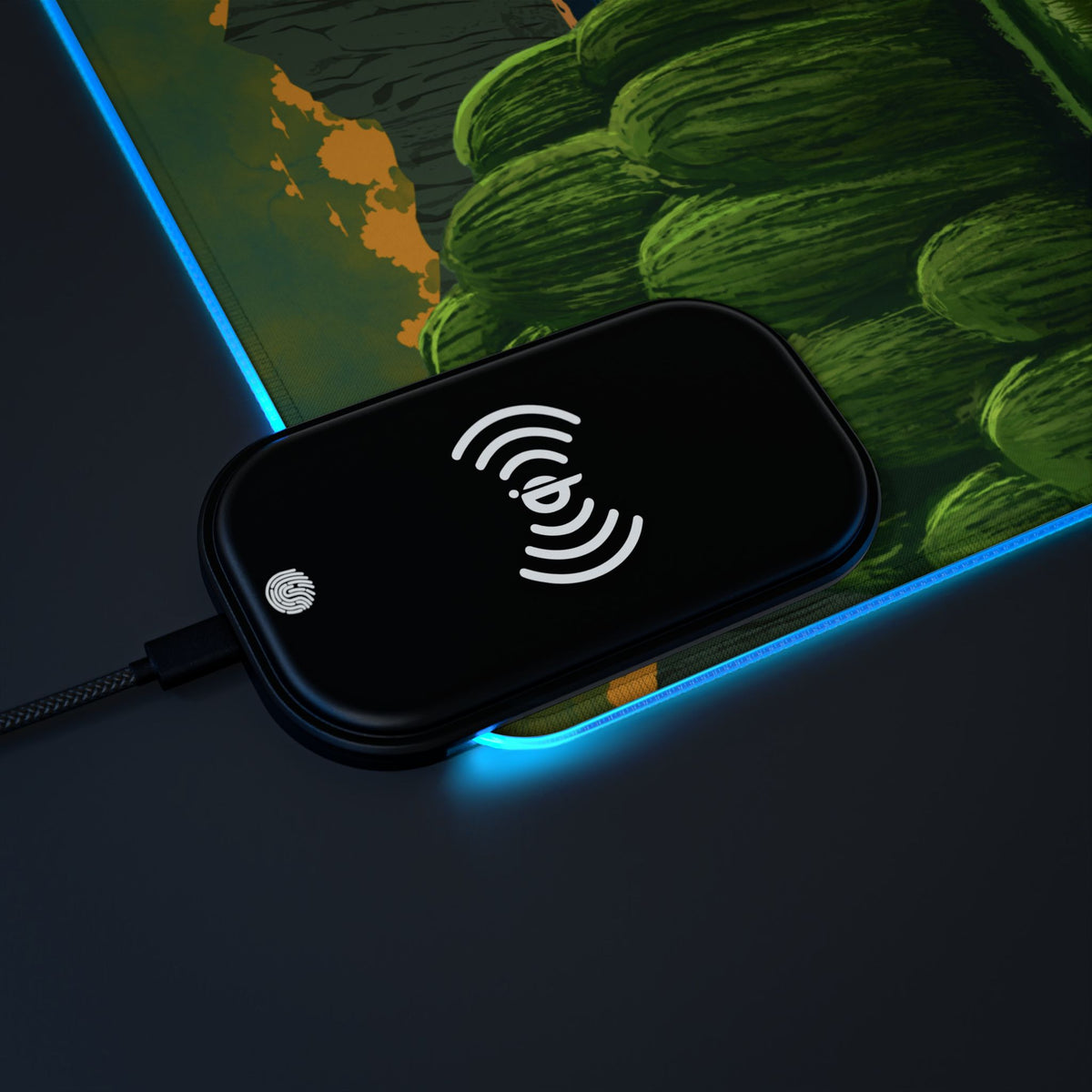 LED RGB Gaming Mouse Pad with Wireless Charger — Fantasy Forest Swordscape Design