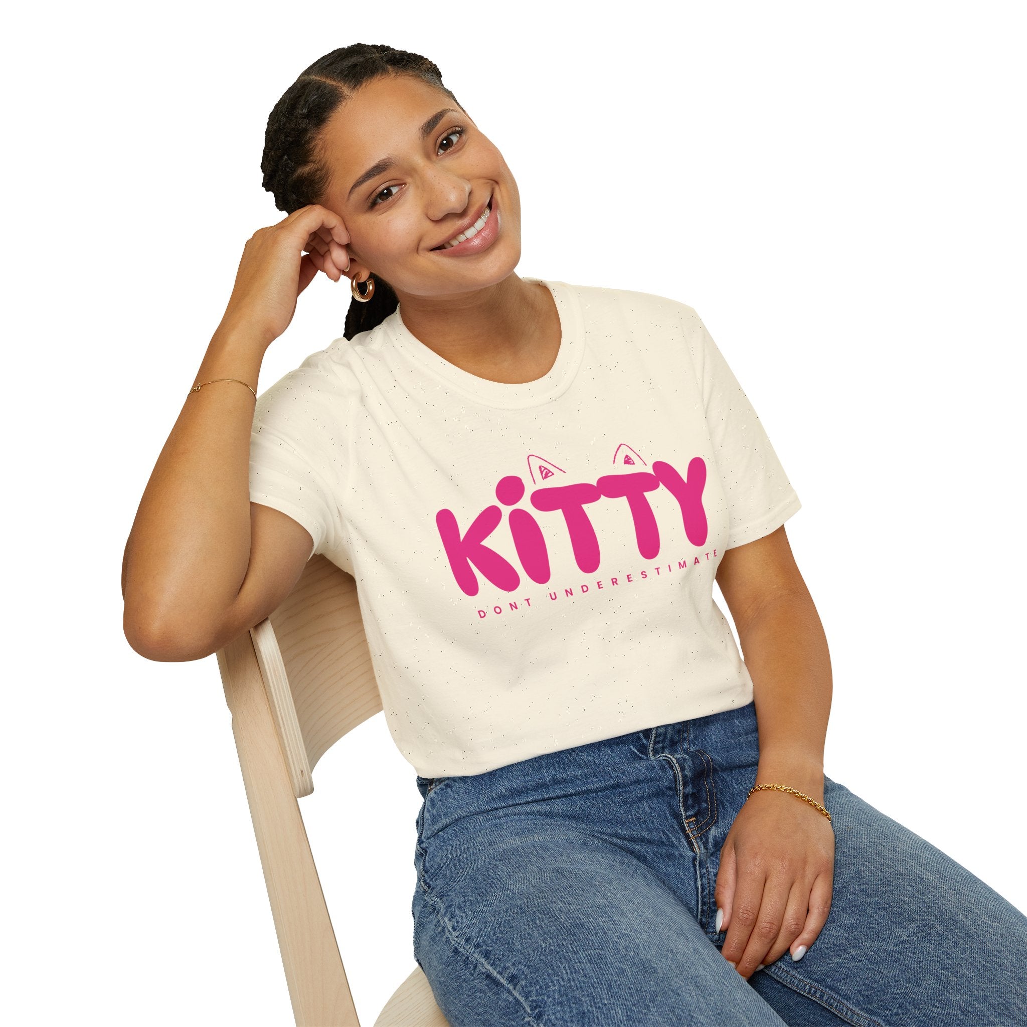 Kitty "Don't Underestimate Me" T-Shirt — Cute Pink Cat Graphic Tee