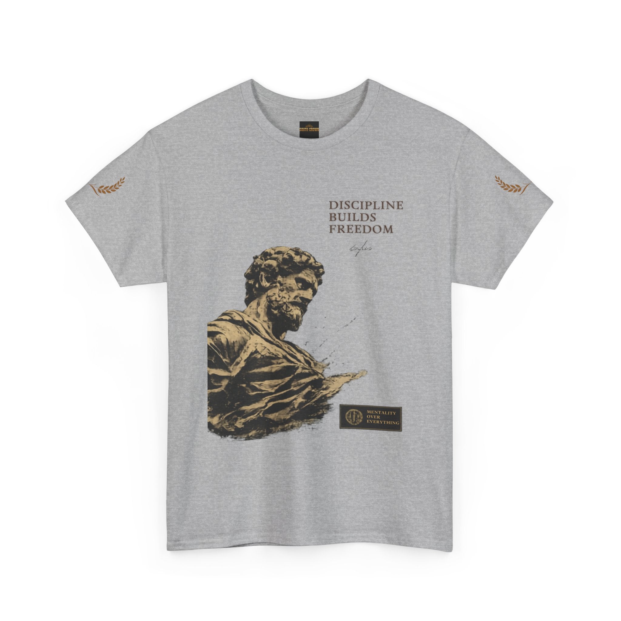Motivational Statue Graphic Tee — "Discipline Builds Freedom" Inspirational Shirt