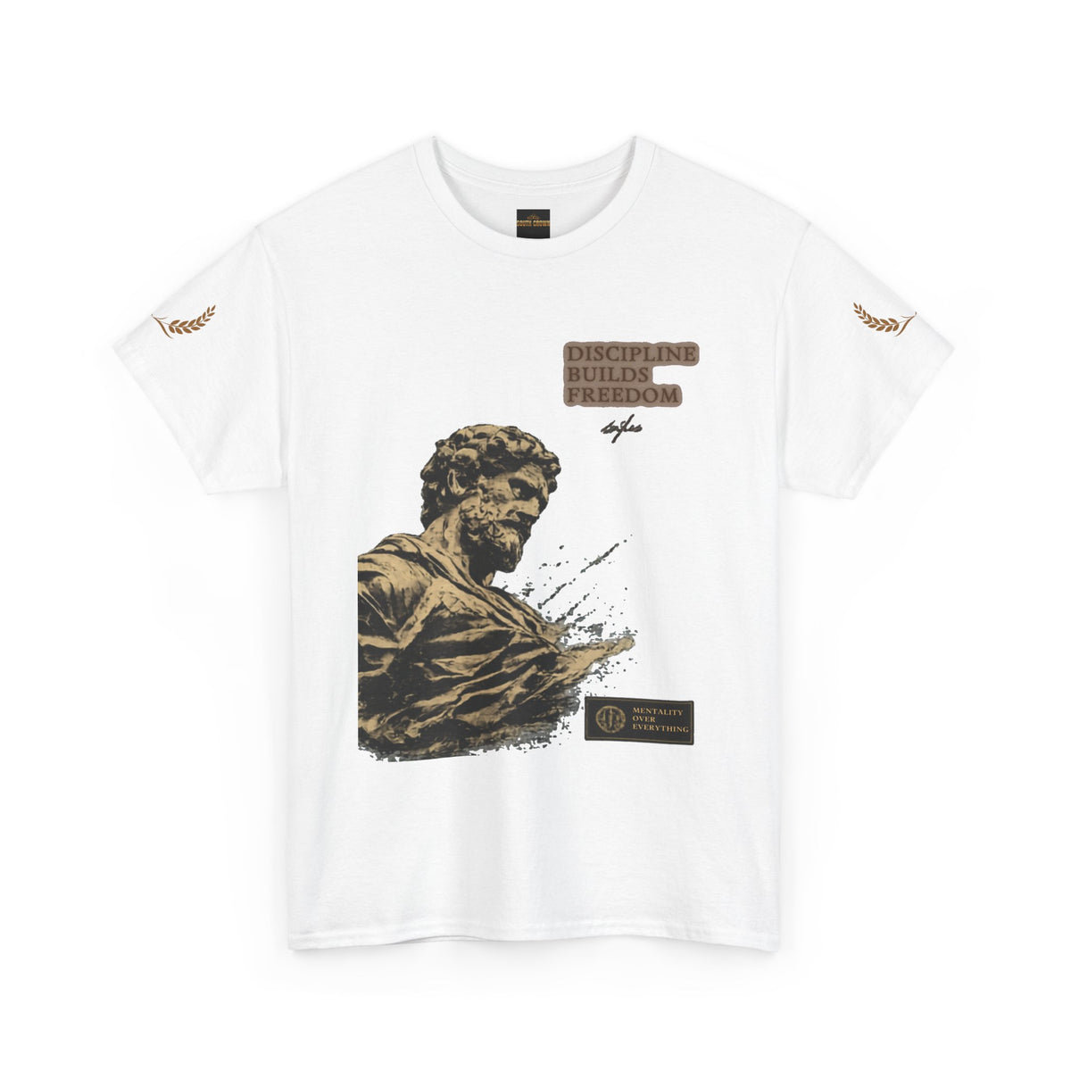 Motivational Statue Graphic Tee — "Discipline Builds Freedom" Inspirational Shirt