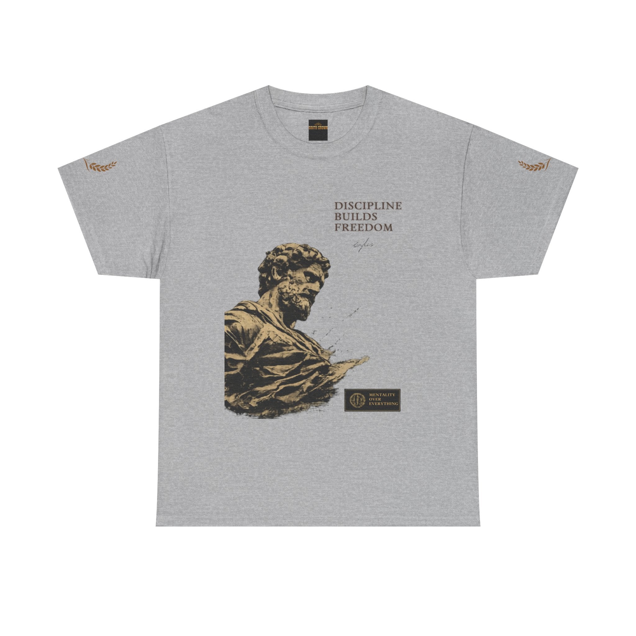 Motivational Statue Graphic Tee — "Discipline Builds Freedom" Inspirational Shirt